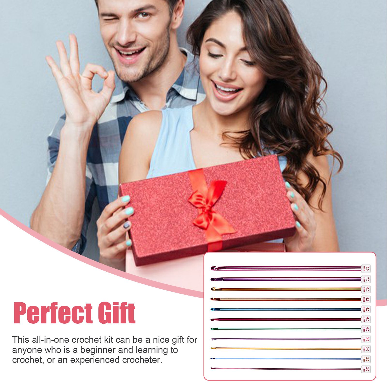 11pcs Long Crochet Hooks, Tunisian Crochet Hooks, Multi-Coloured Afghan Crochet Needles for Crocheting, 2 mm (B)-8 mm (L), Crochet Hooks Knitting Tools Set Ideal for Crochet Lovers & Beginners