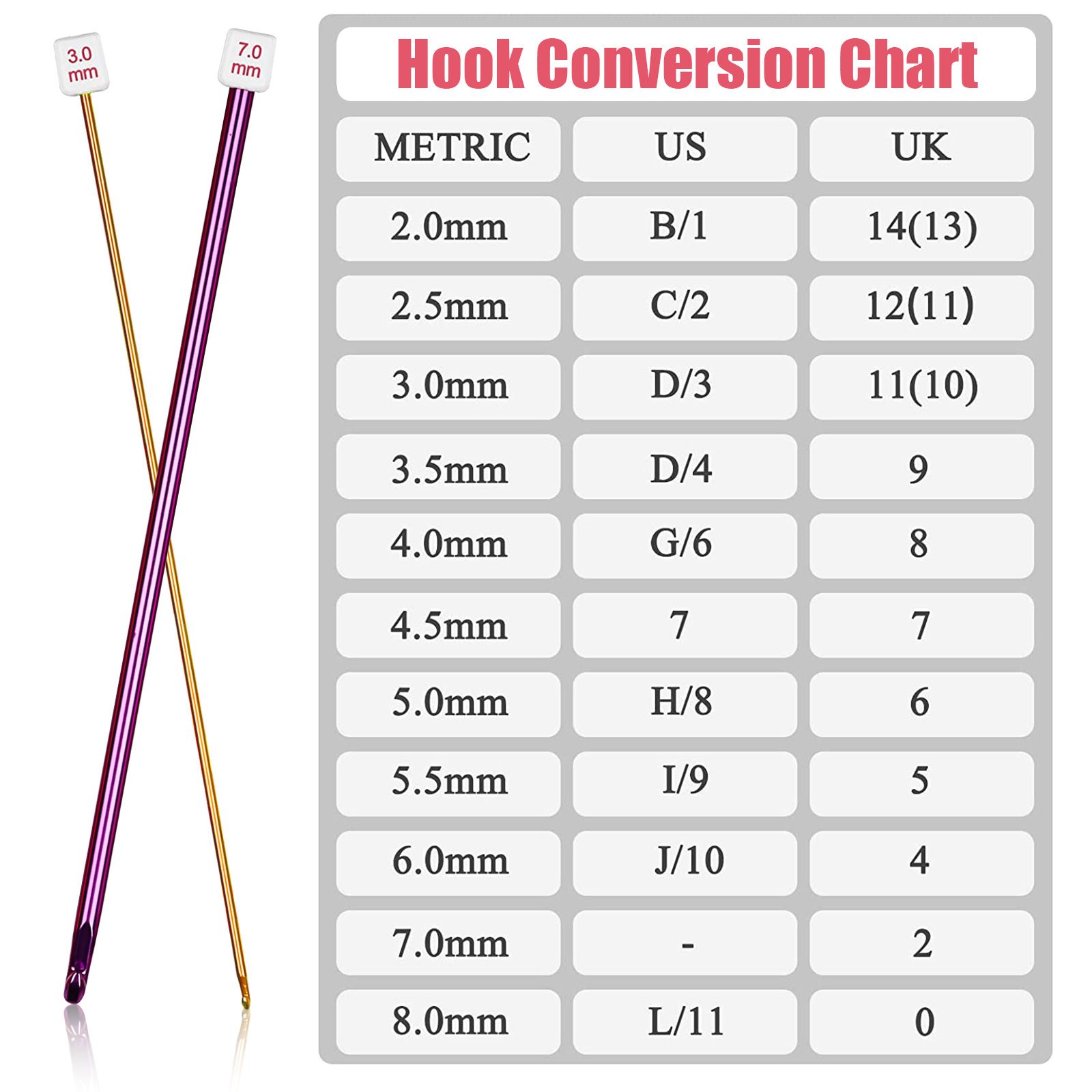 11pcs Long Crochet Hooks, Tunisian Crochet Hooks, Multi-Coloured Afghan Crochet Needles for Crocheting, 2 mm (B)-8 mm (L), Crochet Hooks Knitting Tools Set Ideal for Crochet Lovers & Beginners