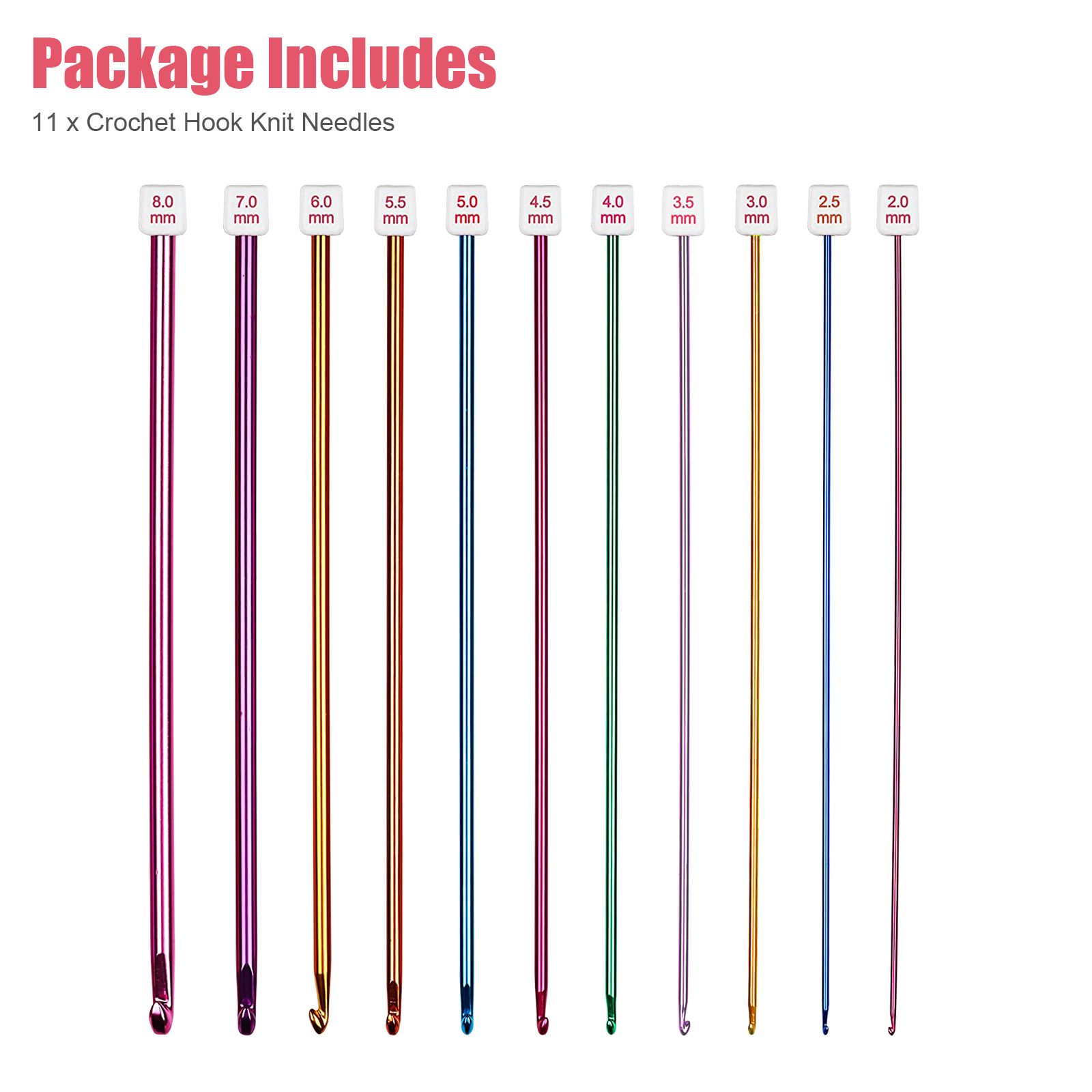 11pcs Long Crochet Hooks, Tunisian Crochet Hooks, Multi-Coloured Afghan Crochet Needles for Crocheting, 2 mm (B)-8 mm (L), Crochet Hooks Knitting Tools Set Ideal for Crochet Lovers & Beginners