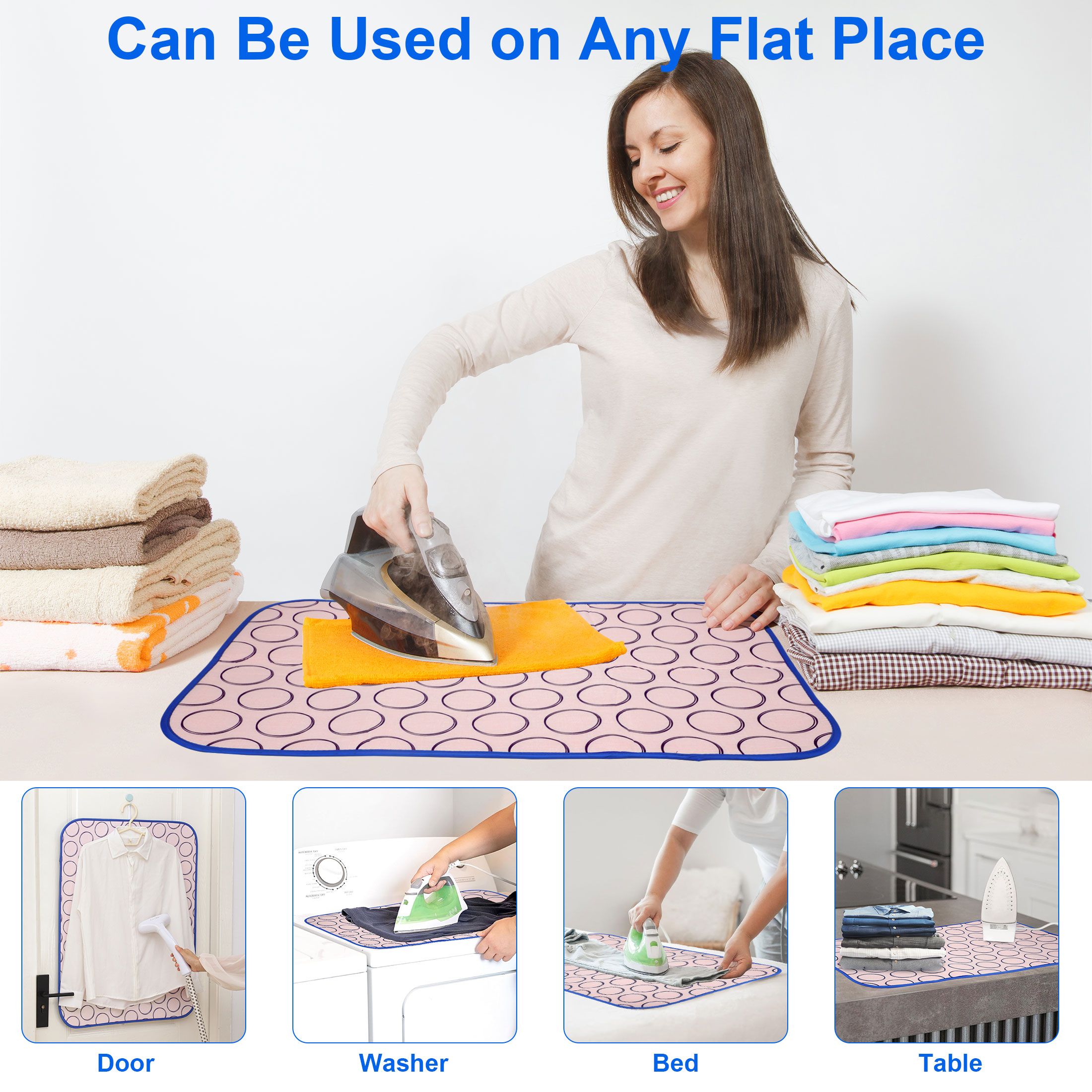 Ironing Mat, Portable Travel Ironing Blanket, Thickened Heat Resistant Ironing Pad for Table Top, Washer, Dryer