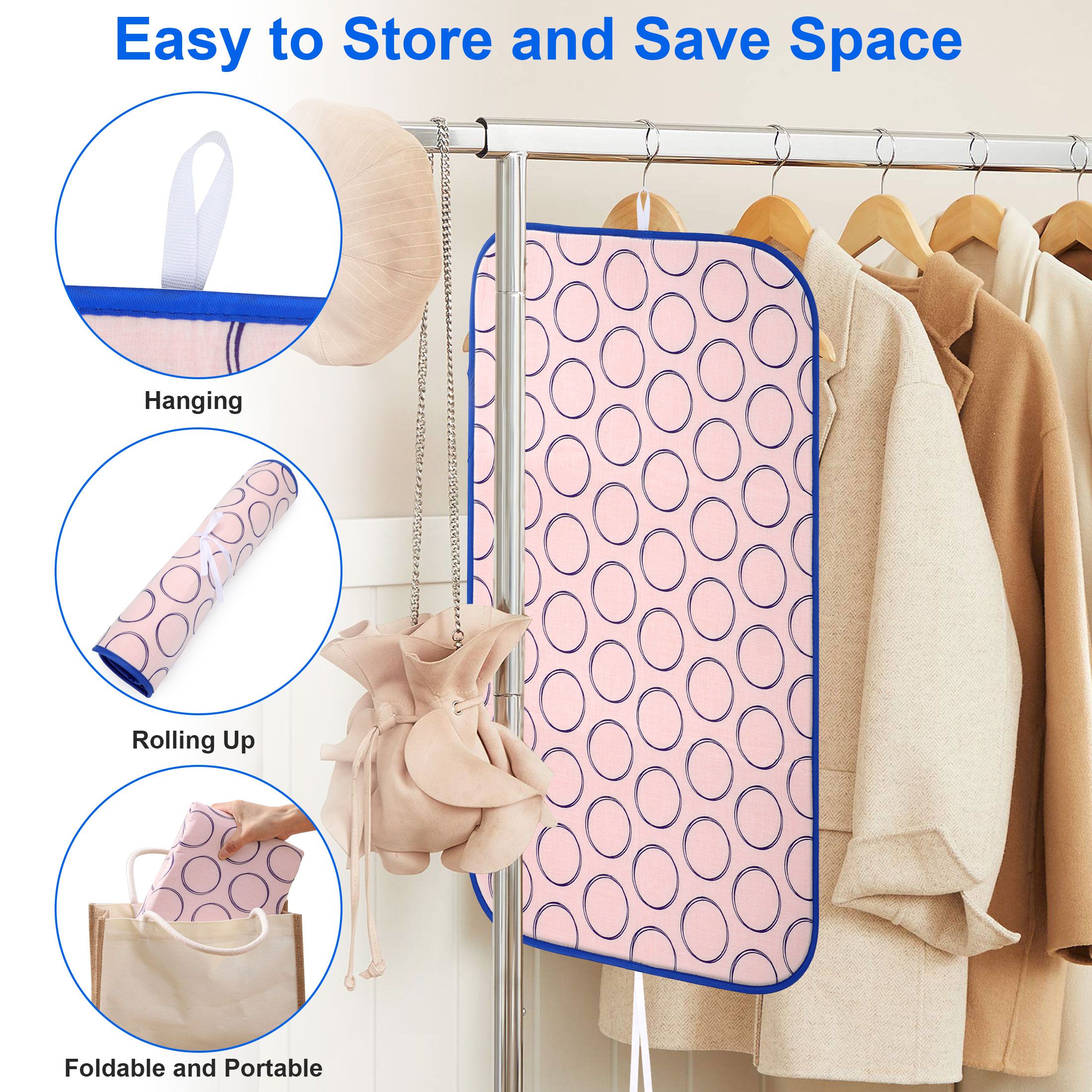 Ironing Mat, Portable Travel Ironing Blanket, Thickened Heat Resistant Ironing Pad for Table Top, Washer, Dryer