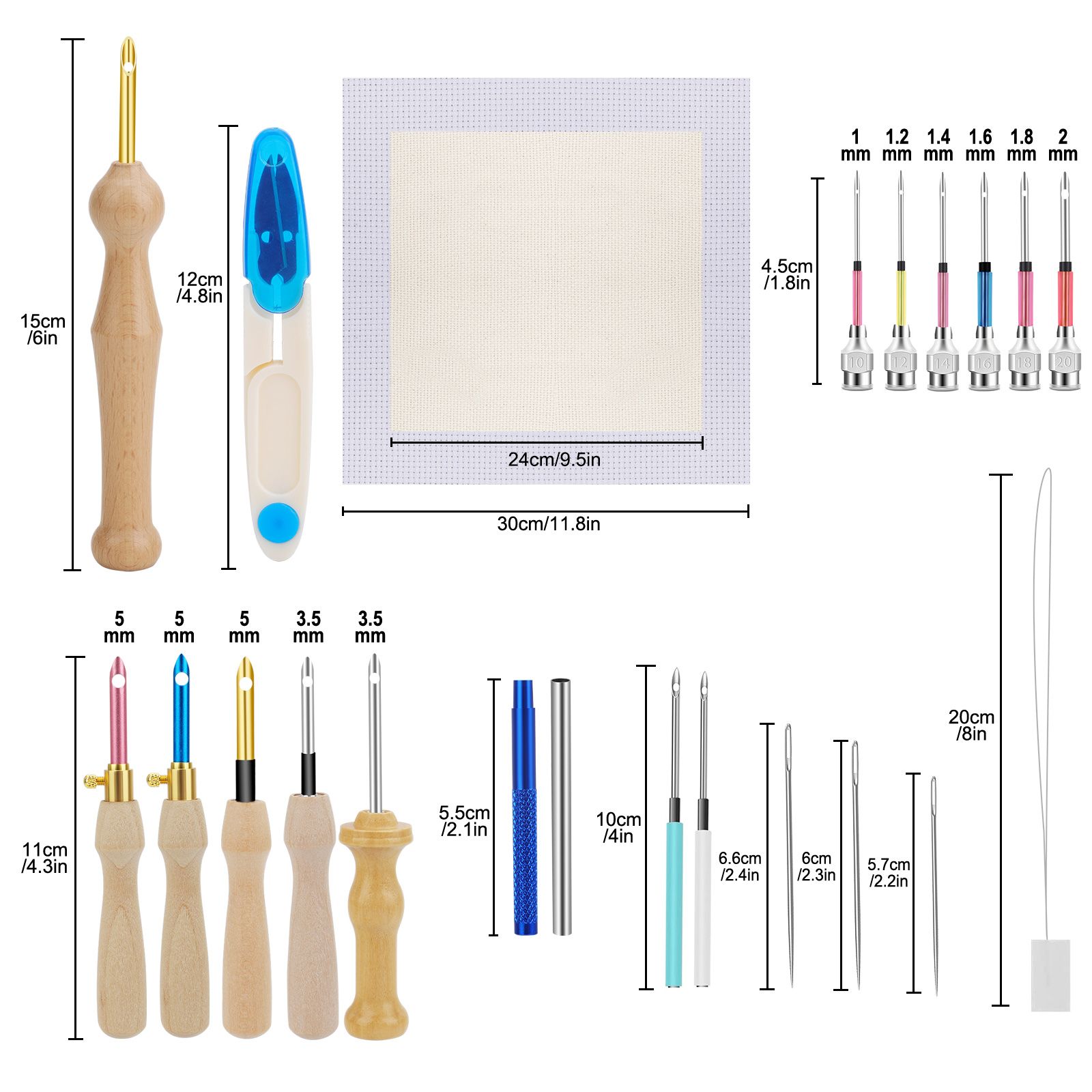 35pcs Punch Needle Embroidery Kit, Adjustable Wooden Handle Punch Needle Stitching Tool