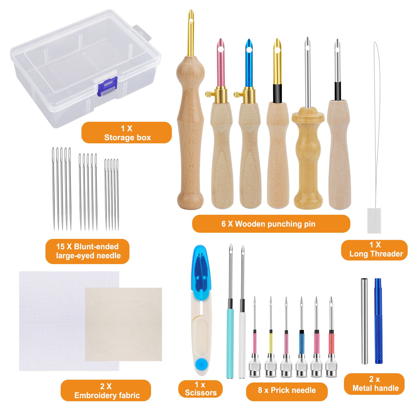 35pcs Punch Needle Embroidery Kit, Adjustable Wooden Handle Punch Needle Stitching Tool