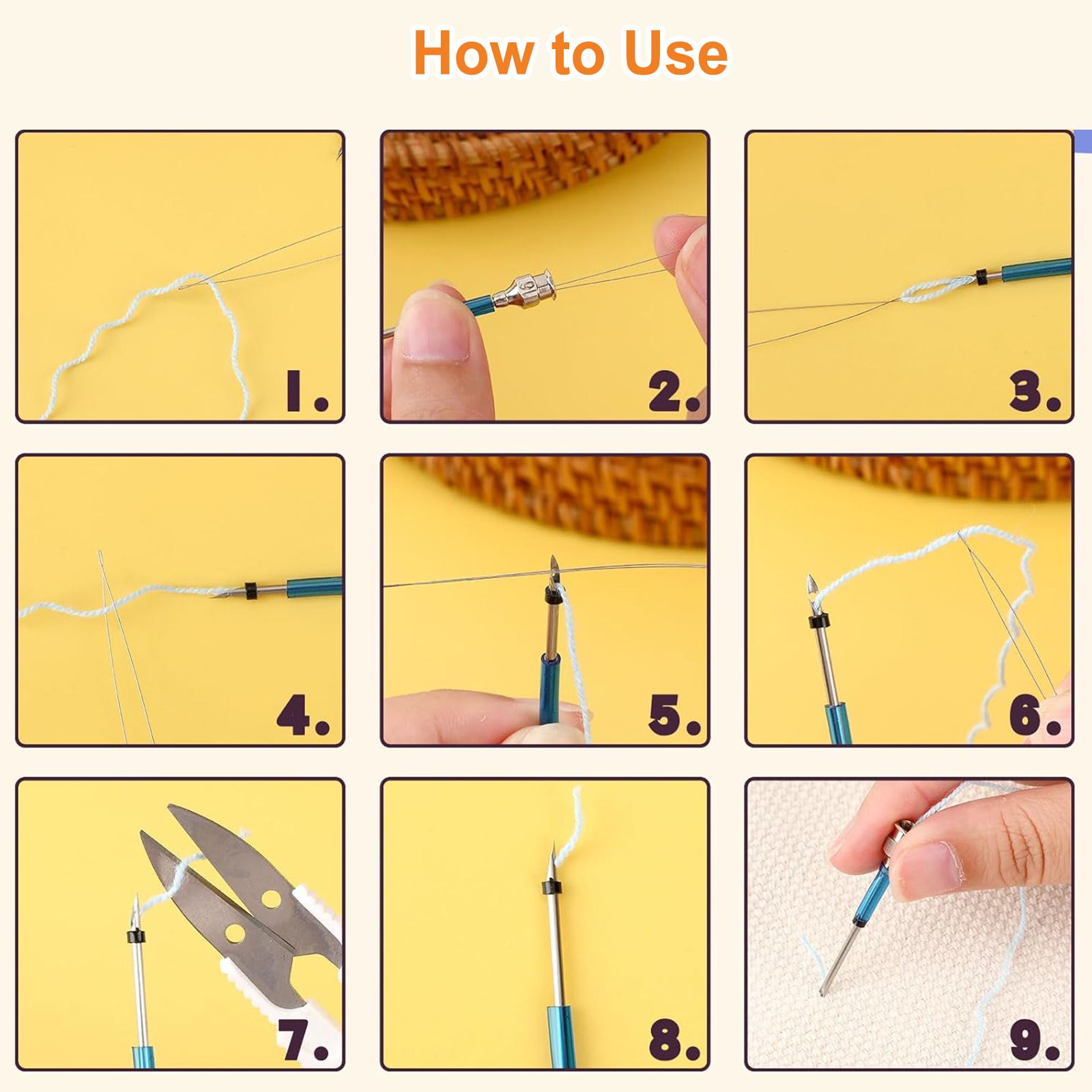 35pcs Punch Needle Embroidery Kit, Adjustable Wooden Handle Punch Needle Stitching Tool