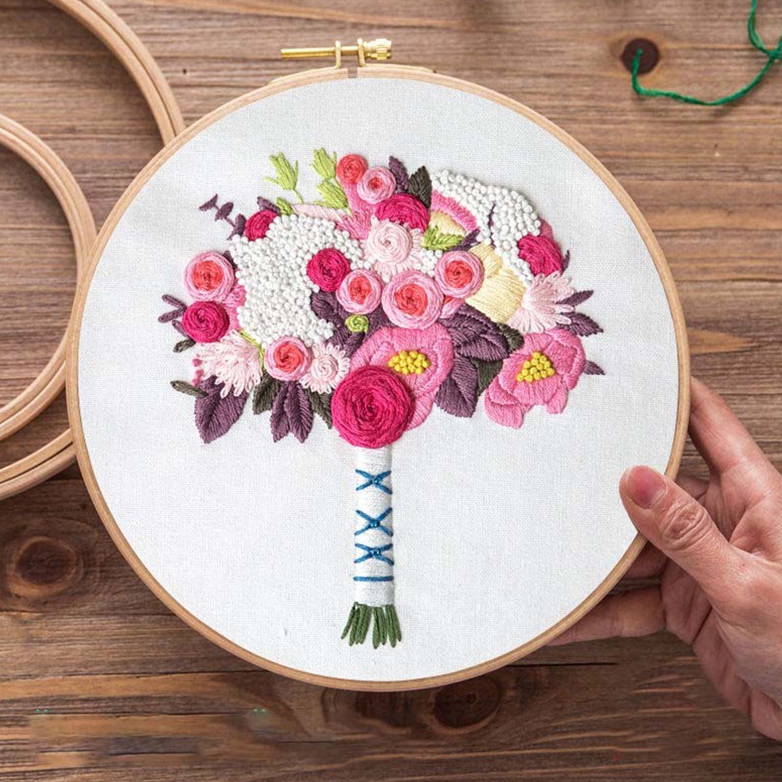 35pcs Punch Needle Embroidery Kit, Adjustable Wooden Handle Punch Needle Stitching Tool