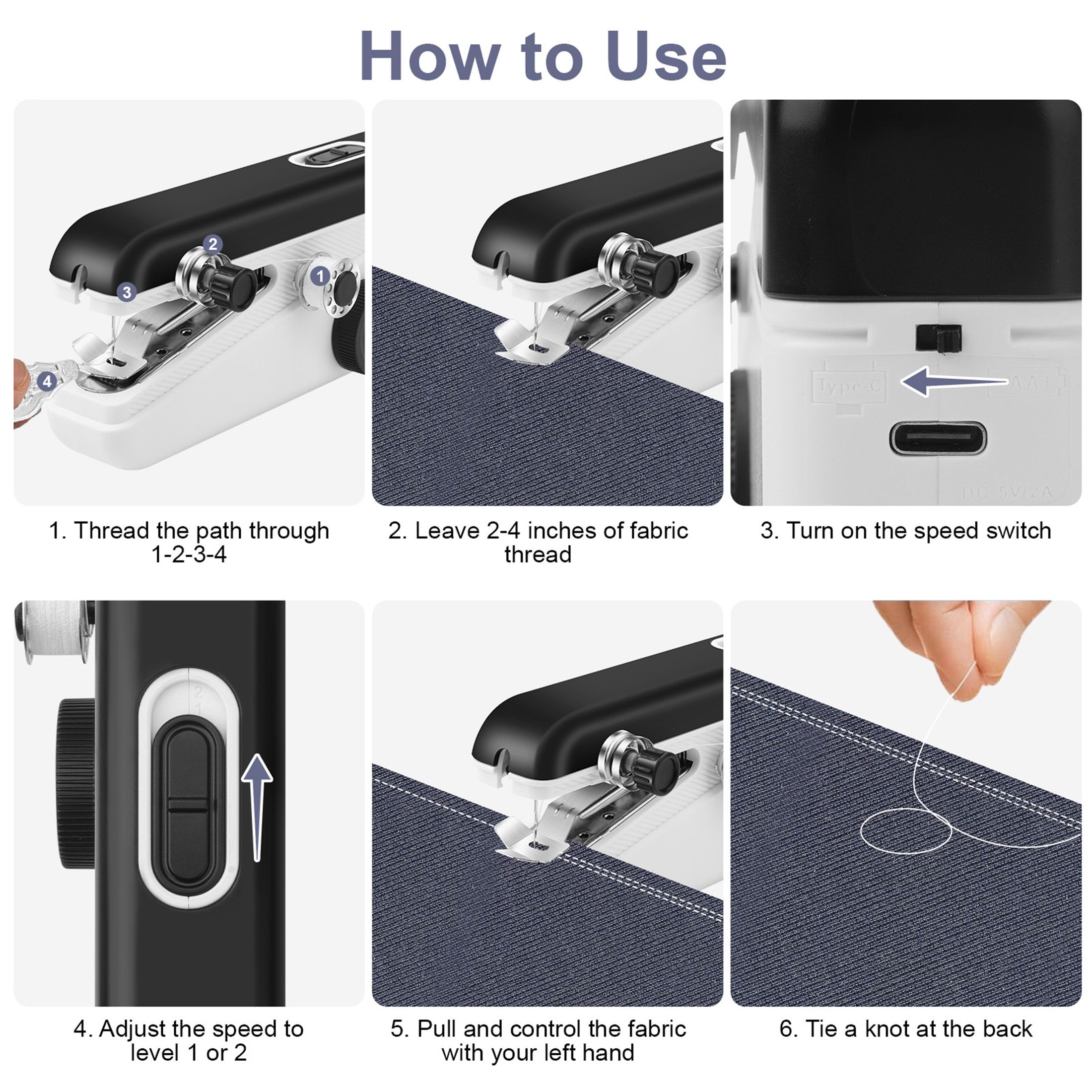 Mini Portable Handheld Sewing Machine, Quick Electric Stitch with Sewing Kit, Includes Scissors, Wire, and Measuring Tape