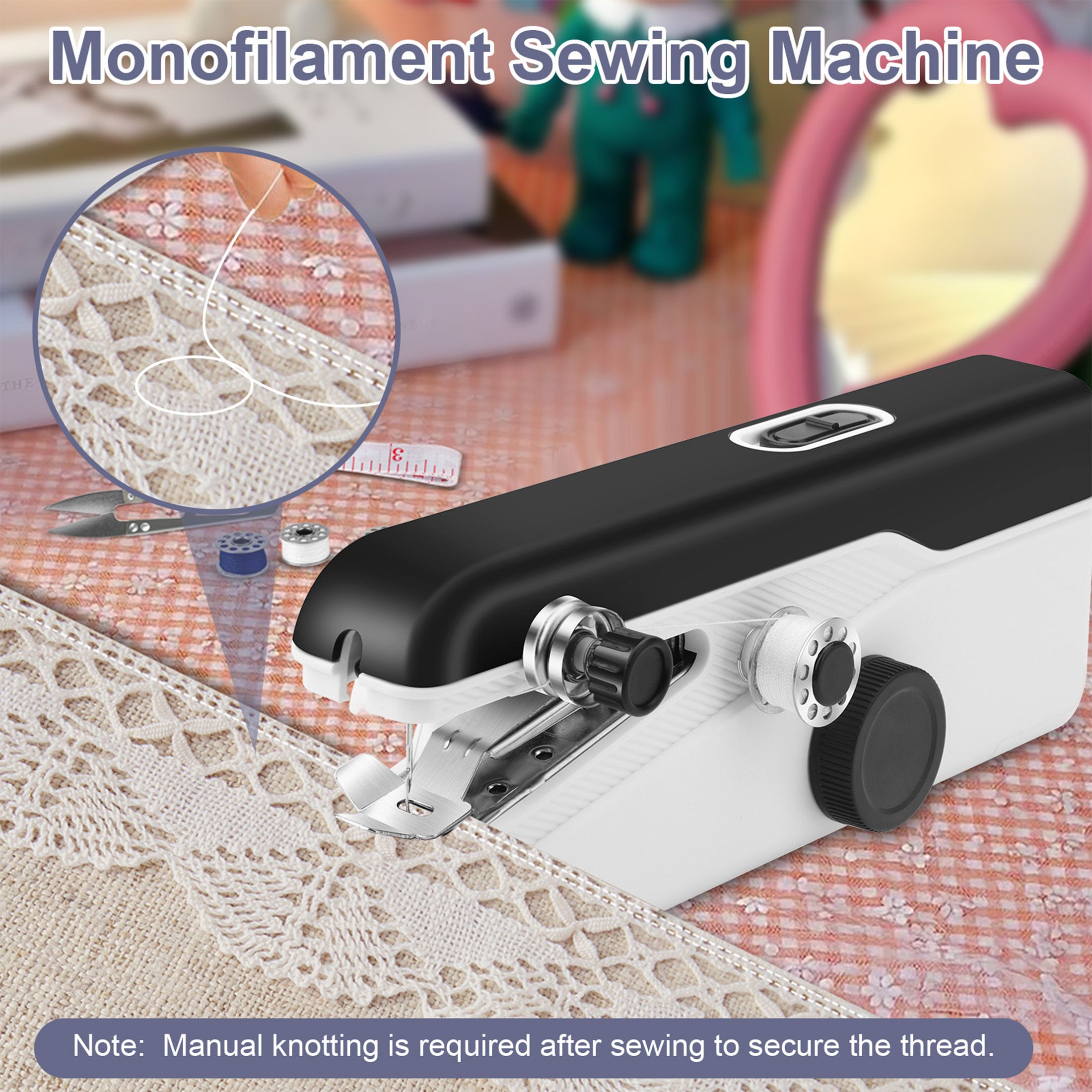 Mini Portable Handheld Sewing Machine, Quick Electric Stitch with Sewing Kit, Includes Scissors, Wire, and Measuring Tape
