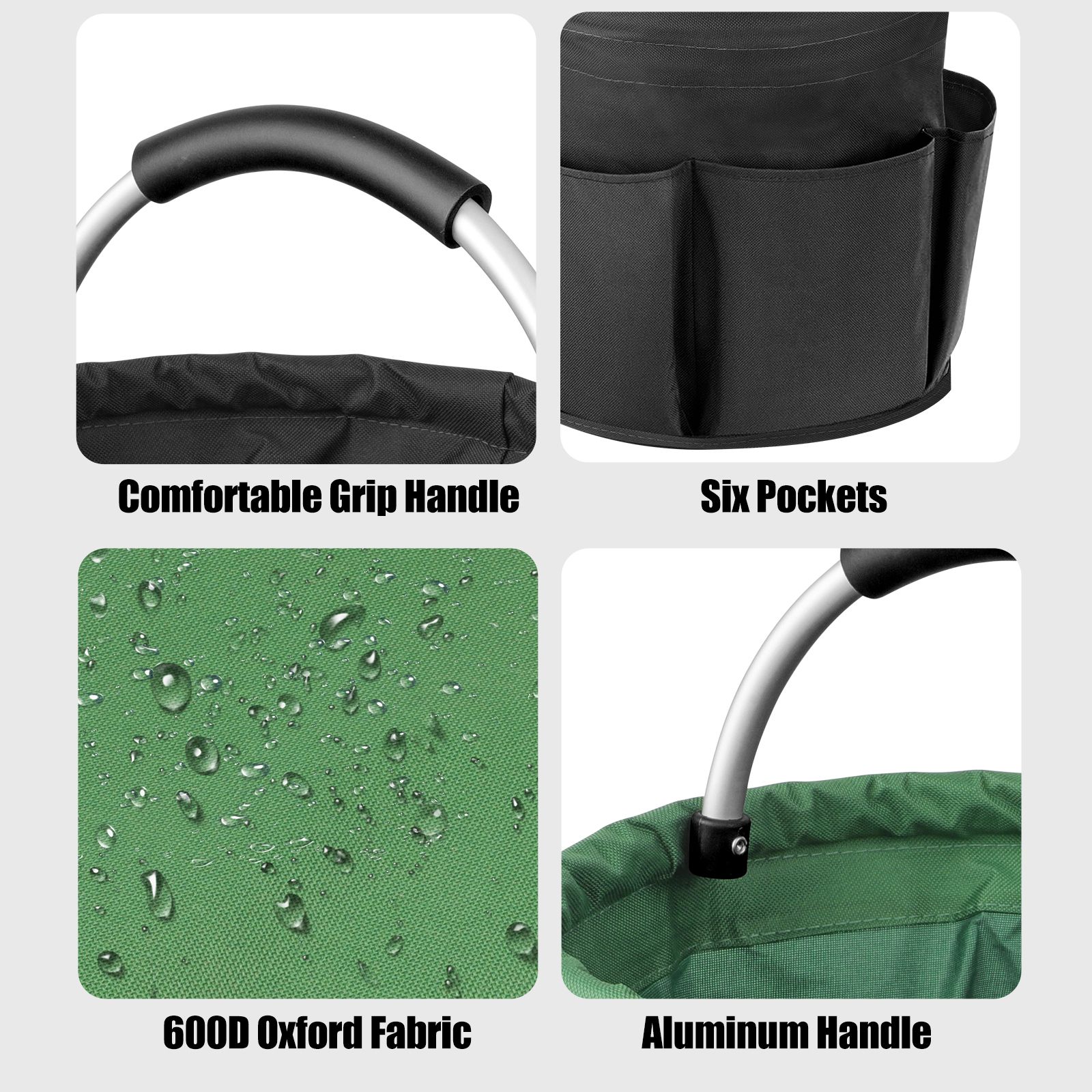 Garden Tool Bag, Foldable Garden Tote Storage Bag with 6 Pockets, Heavy Duty Standable Garden Tool Kit Holder