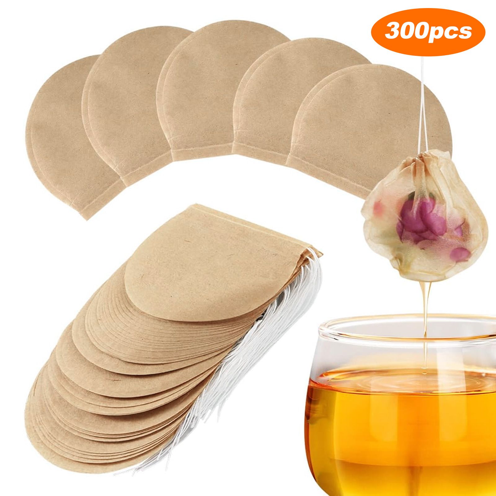300pcs Empty Tea Bags, 7.6 x 6.6cm Disposable Tea Filter Bags for Loose Leaf, Natural Unbleached Tea Coffee Bags with Drawstring