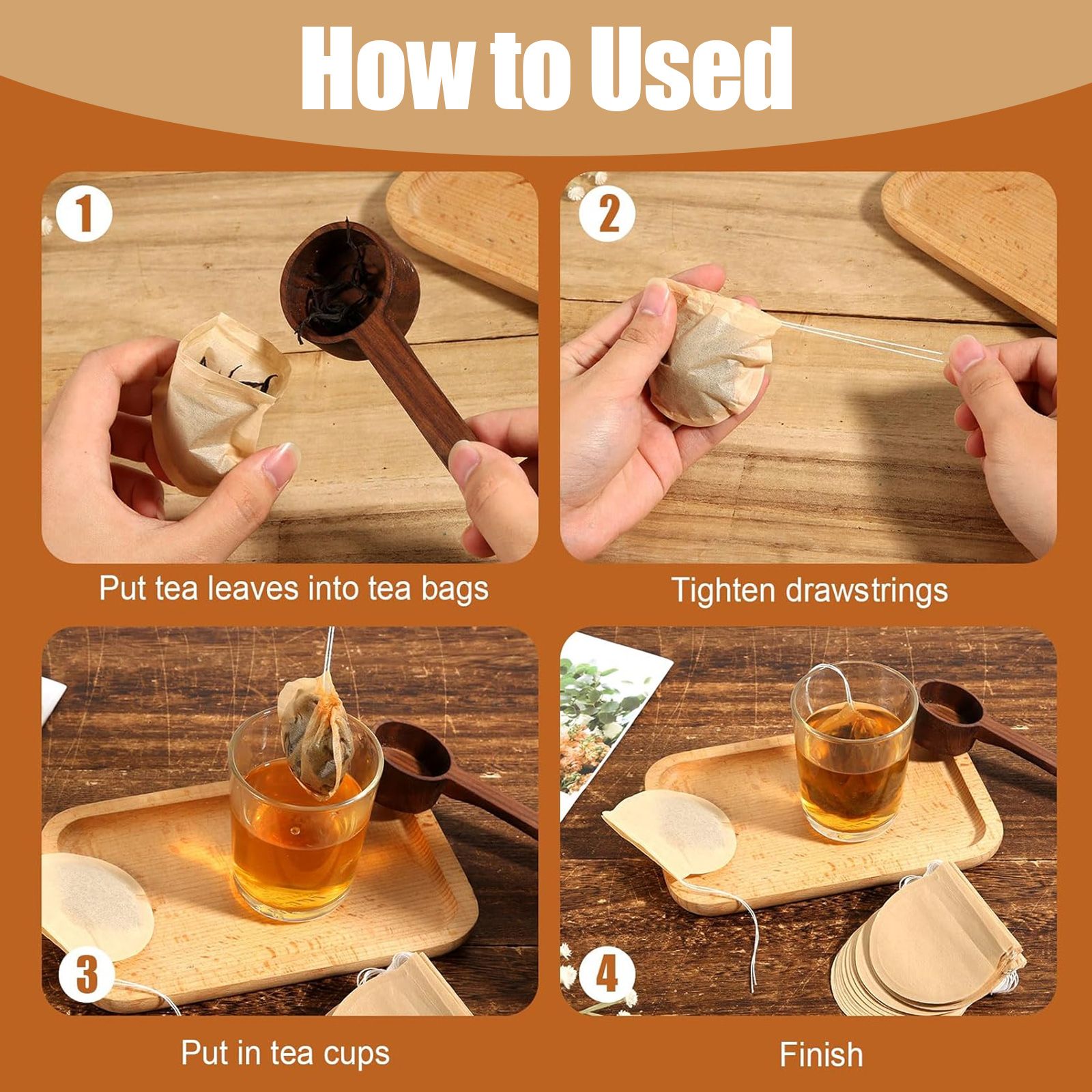 300pcs Empty Tea Bags, 7.6 x 6.6cm Disposable Tea Filter Bags for Loose Leaf, Natural Unbleached Tea Coffee Bags with Drawstring