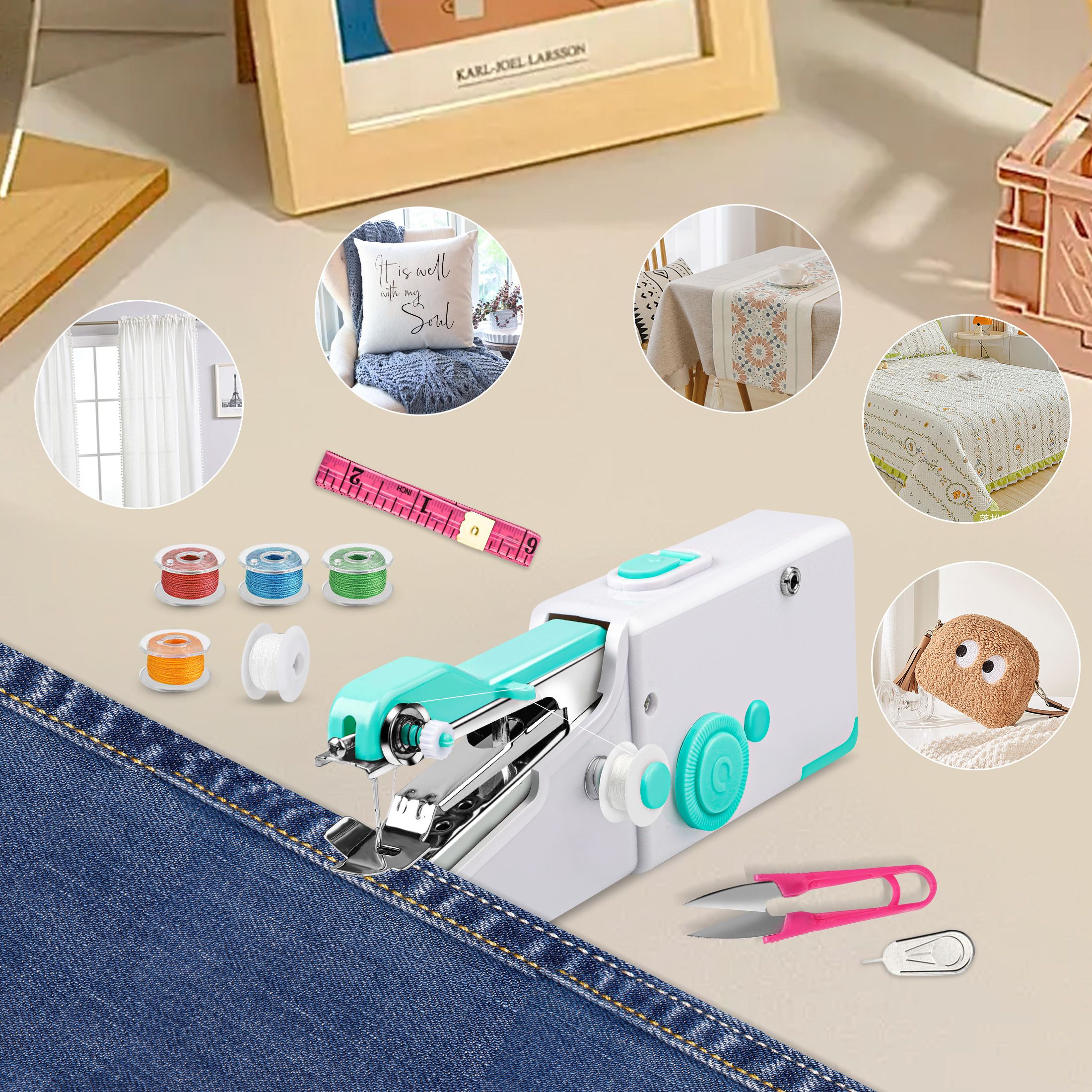 Handheld Sewing Machine for Beginners, Mini Portable Electric Sewing Machine for Quick Stitching Emergency Sewing DIY Crafts, Mother's Day Gifts
