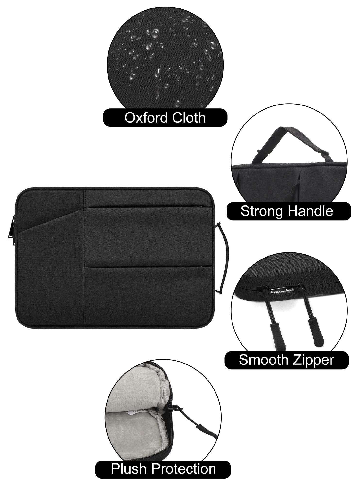 15.6inch Laptop Sleeve Case Computer Carrying Bag Fis for MacBook Pro Lenovo HP Dell, Black