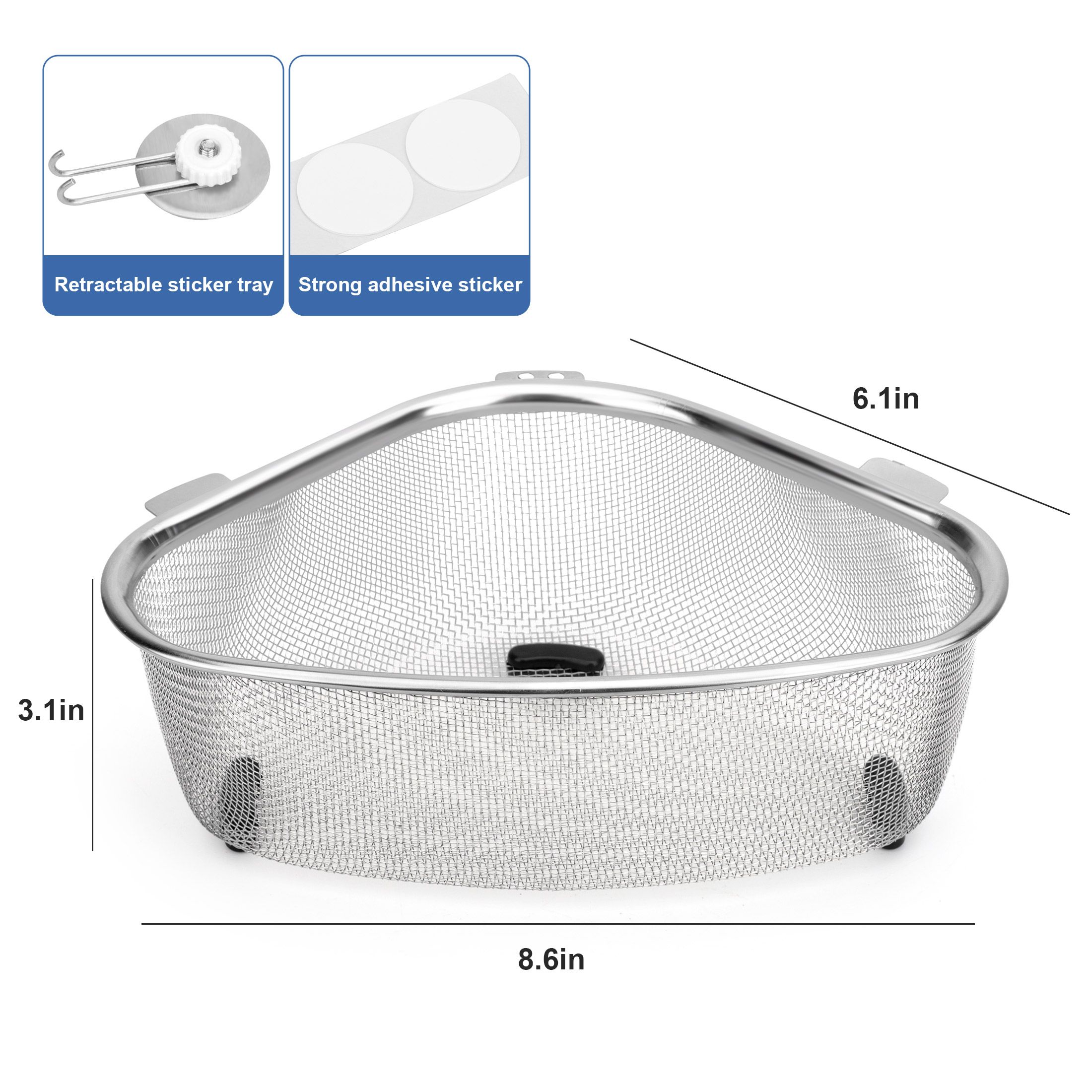 Kitchen Triangle Corner Sink Strainer for Kitchen Sink, Stainless Steel Food Catcher Strainer for Kitchen Waste, Vegetable, Fruits(21.9 x 15.5 x 7.9cm)