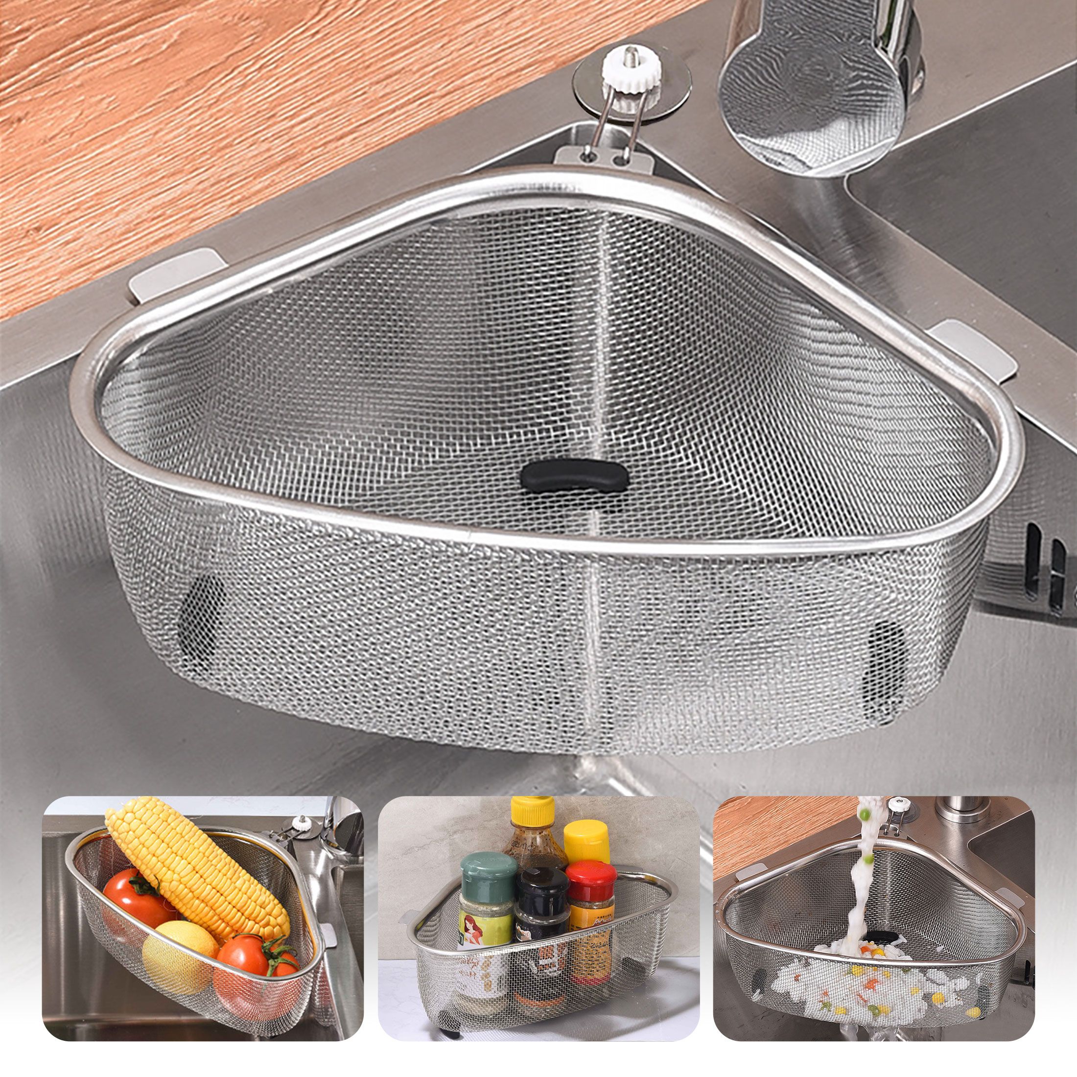 Kitchen Triangle Corner Sink Strainer for Kitchen Sink, Stainless Steel Food Catcher Strainer for Kitchen Waste, Vegetable, Fruits(21.9 x 15.5 x 7.9cm)