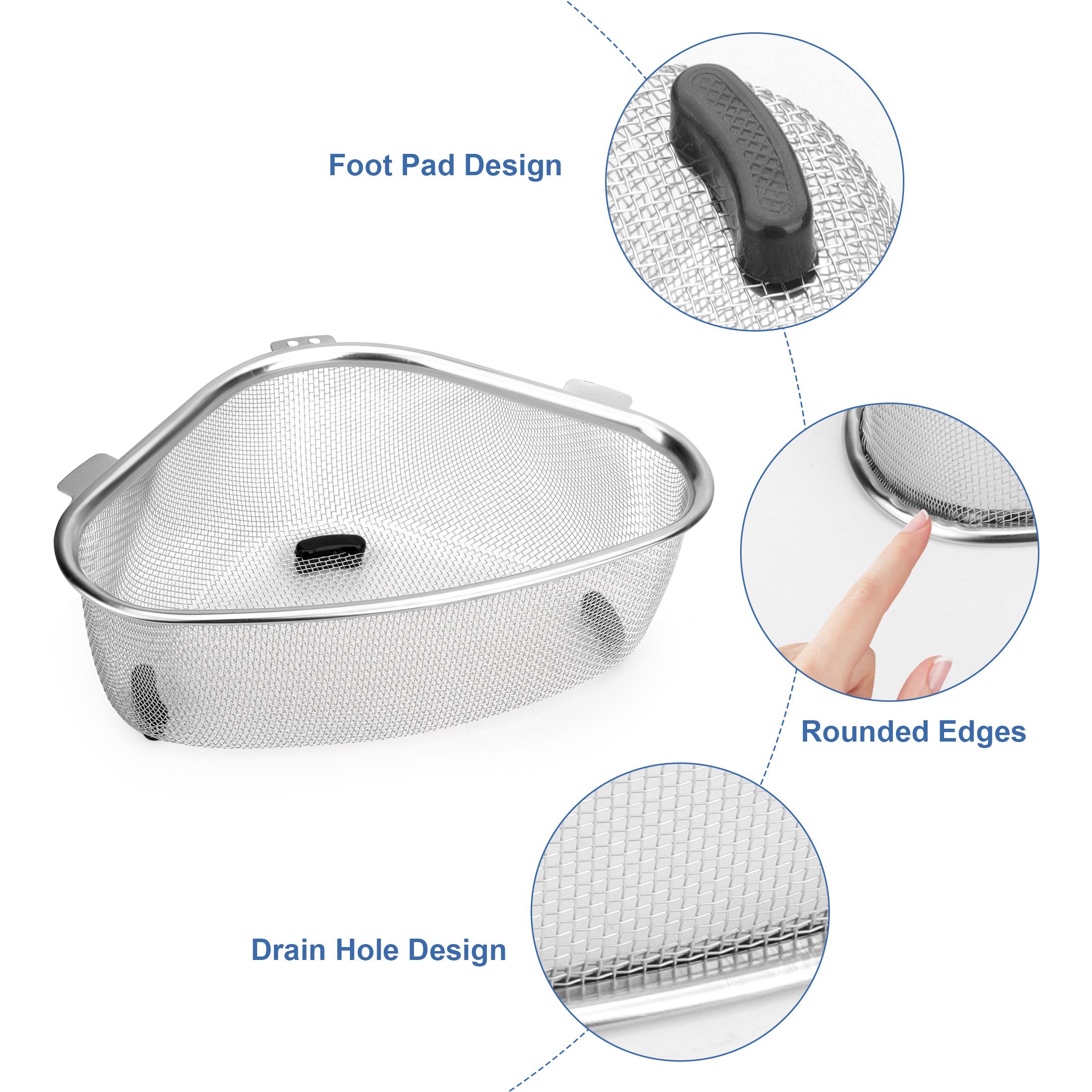 Kitchen Triangle Corner Sink Strainer for Kitchen Sink, Stainless Steel Food Catcher Strainer for Kitchen Waste, Vegetable, Fruits(21.9 x 15.5 x 7.9cm)