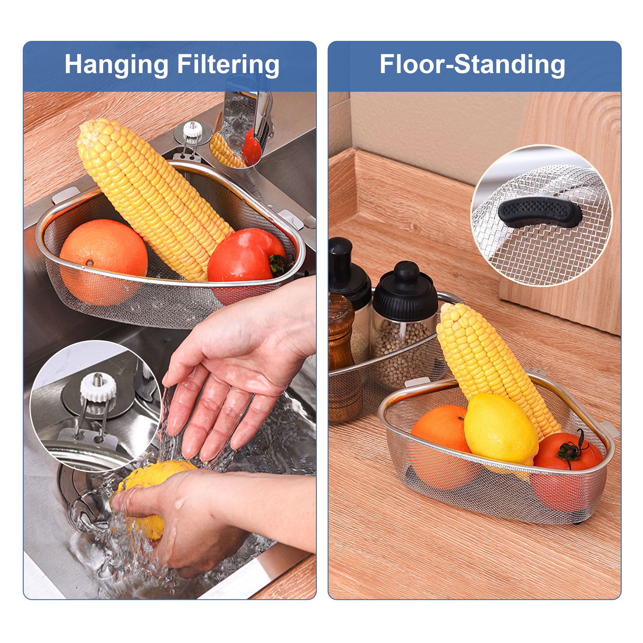 Kitchen Triangle Corner Sink Strainer for Kitchen Sink, Stainless Steel Food Catcher Strainer for Kitchen Waste, Vegetable, Fruits(21.9 x 15.5 x 7.9cm)