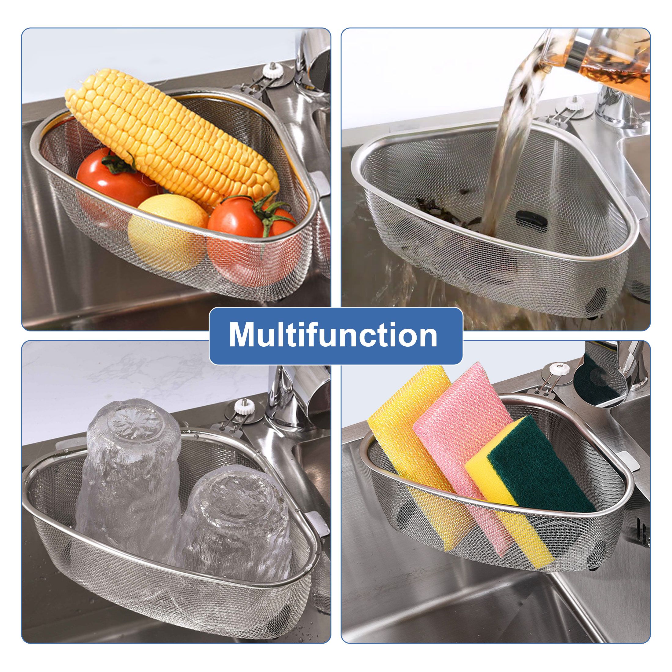 Kitchen Triangle Corner Sink Strainer for Kitchen Sink, Stainless Steel Food Catcher Strainer for Kitchen Waste, Vegetable, Fruits(21.9 x 15.5 x 7.9cm)