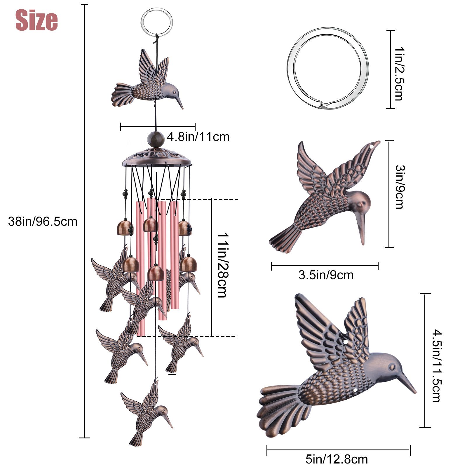 Hummingbird Chimes for Outside, Decorative Wind Chimes Hummingbird Gifts for Women, Memorial Windchimes Outdoors for Patio Garden Decor, Gifts for Mom Grandma