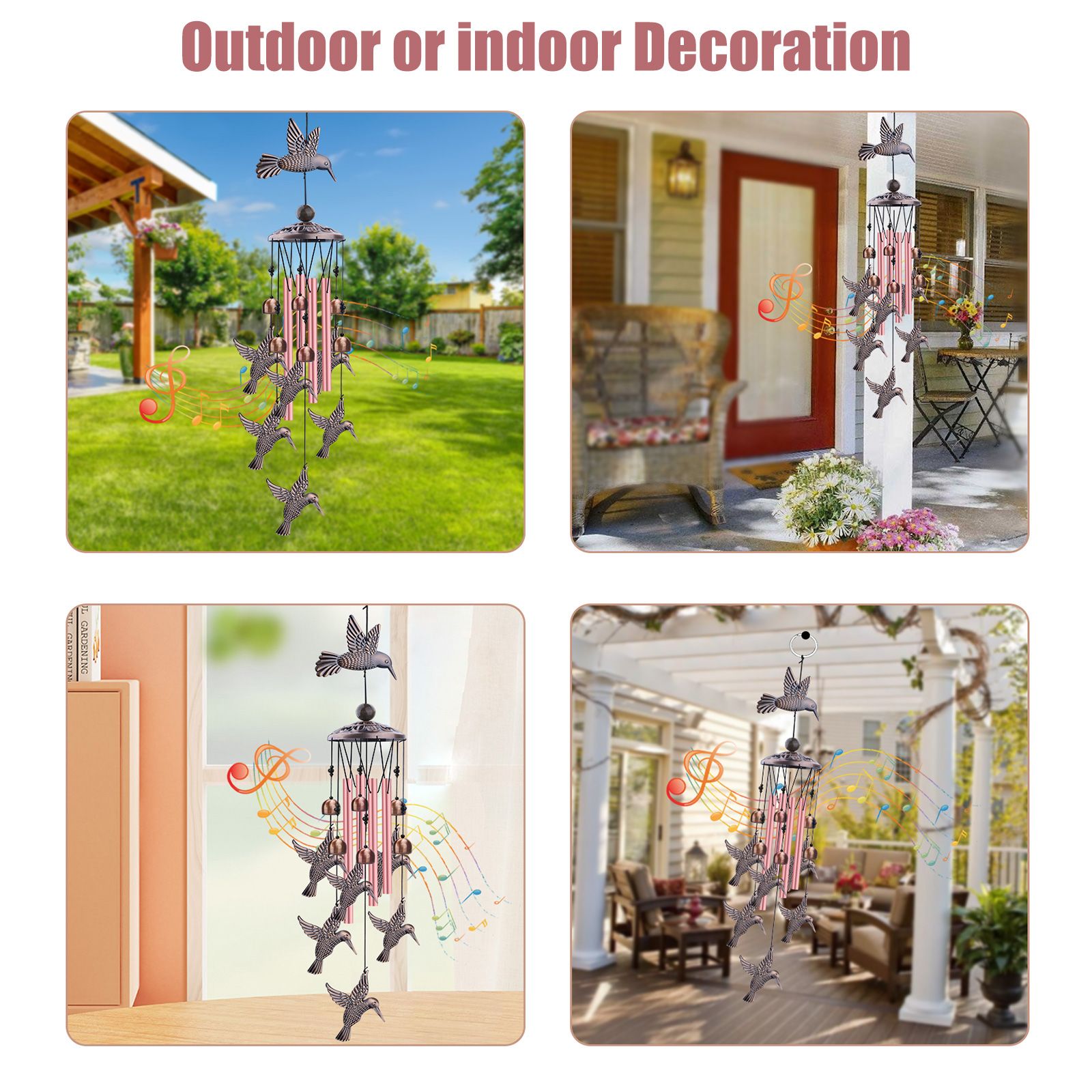 Hummingbird Chimes for Outside, Decorative Wind Chimes Hummingbird Gifts for Women, Memorial Windchimes Outdoors for Patio Garden Decor, Gifts for Mom Grandma