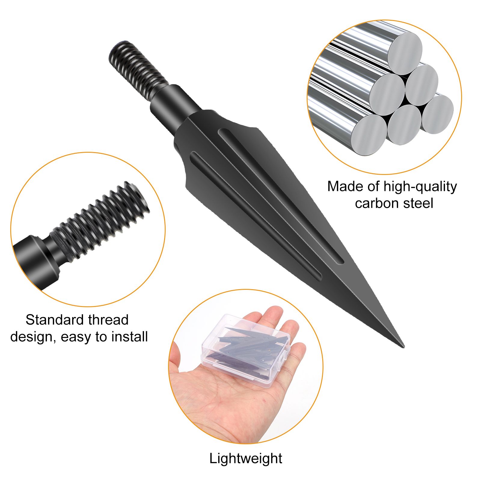 Traditional Broadheads, 12pcs 125 Grains Traditional Hunting Points Screw-in Hunting Arrowheads Solid Metal Arrow Archery Tips for Hunting and Target, Compound, Recurve Bow & Crossbow