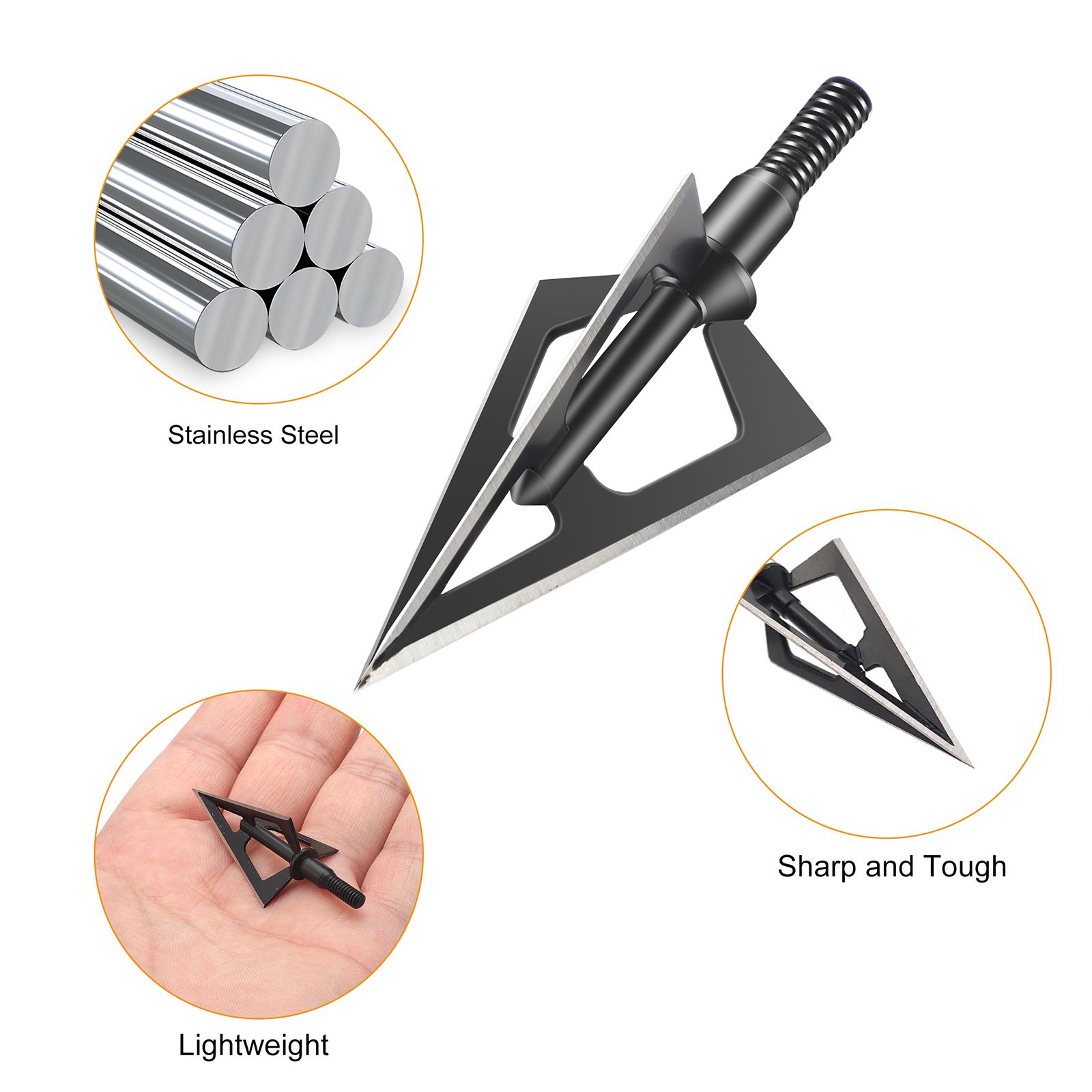 Archery Broadheads, 12pcs 100 Grains Screw in Arrow Archery 3 Blades Hunting Heads Arrow Tips Compatible Crossbow& Compound Bow