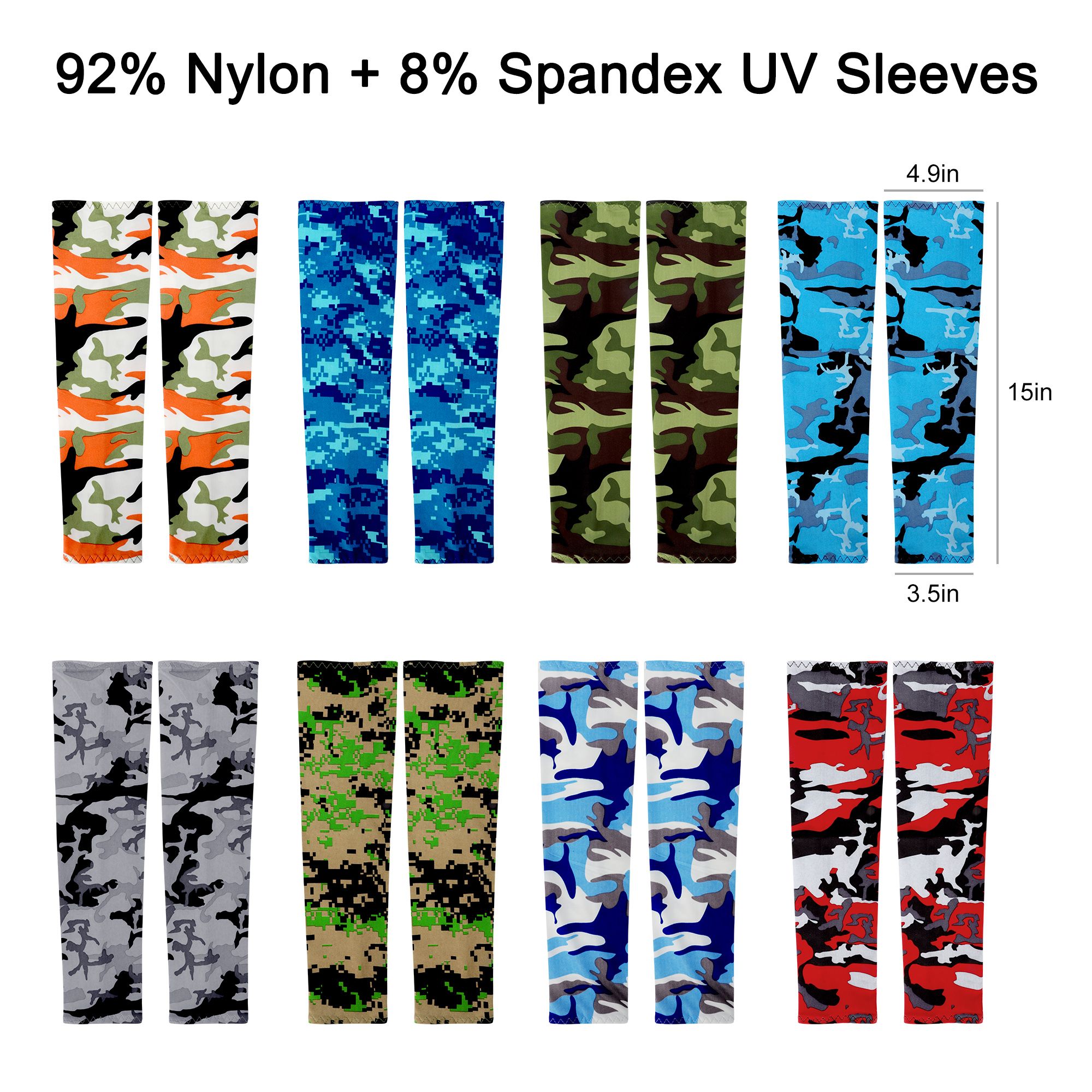 8 Pairs Cooling Arm Sleeves UV Protection Sun Sleeves for Women Men Outdoor Sports Running Golf Cycling (Camouflage Pattern)