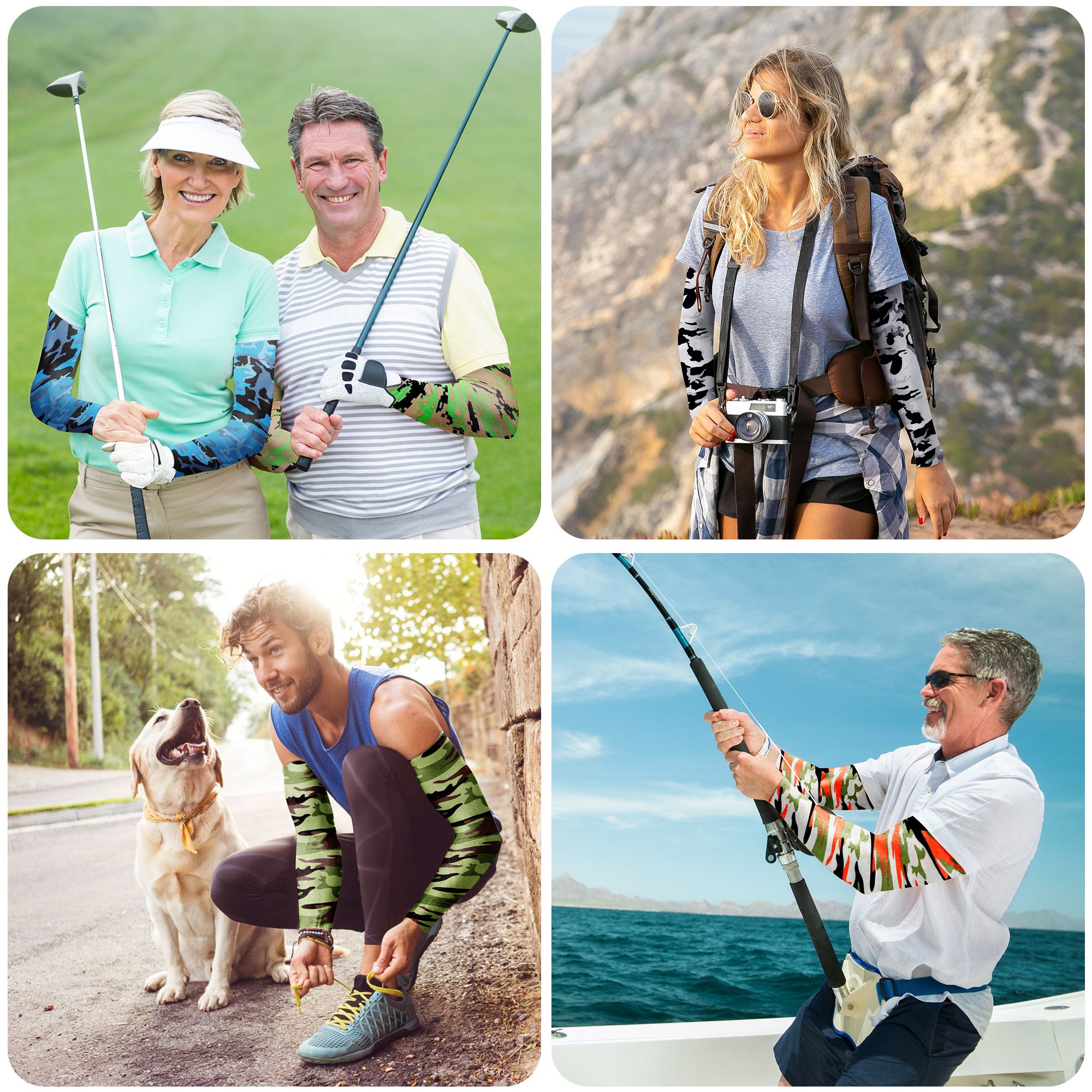 8 Pairs Cooling Arm Sleeves UV Protection Sun Sleeves for Women Men Outdoor Sports Running Golf Cycling (Camouflage Pattern)