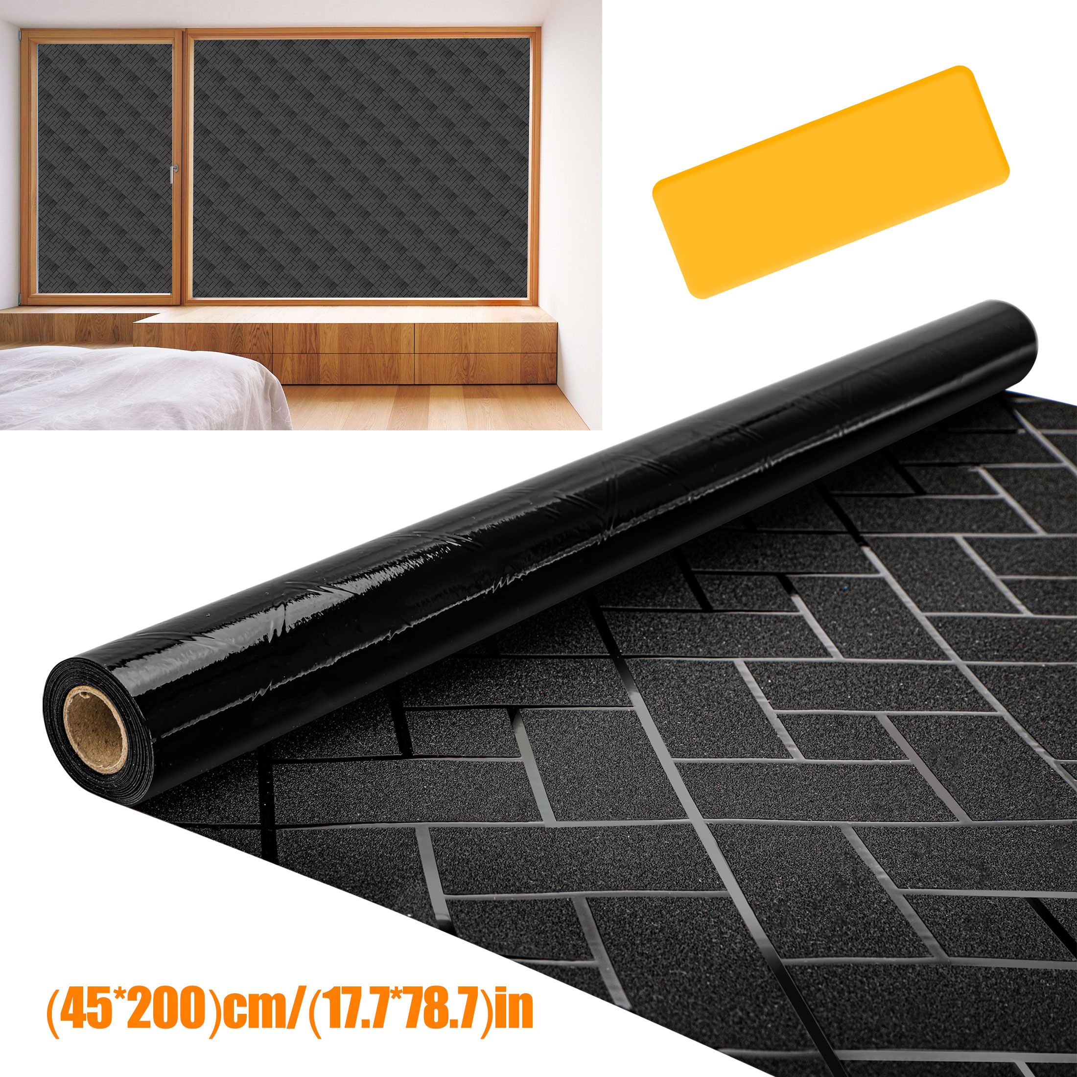 45 x 200cm Total Blackout Privacy Window Film, Peel and Stick UV Light Blocking Door Window Film