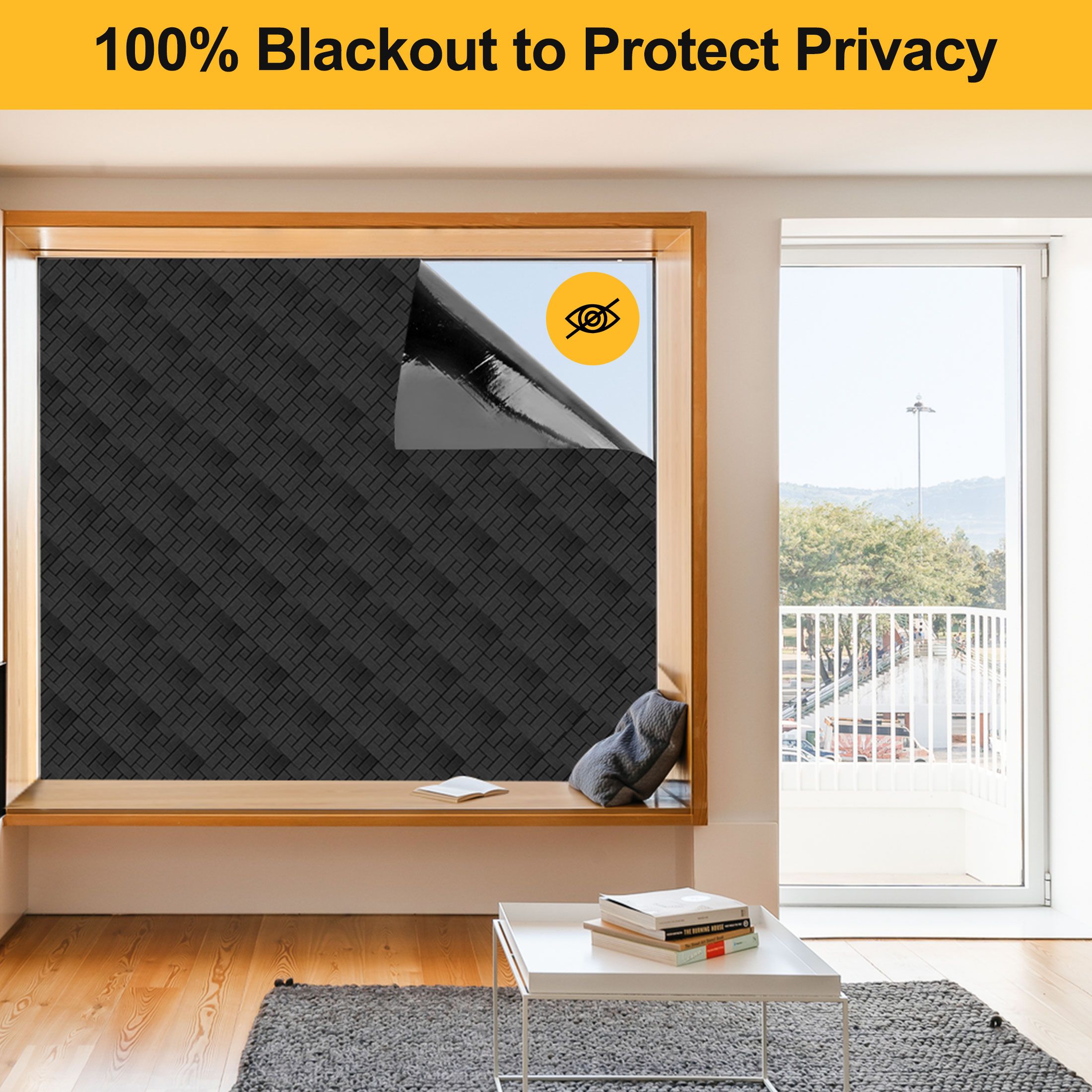 45 x 200cm Total Blackout Privacy Window Film, Peel and Stick UV Light Blocking Door Window Film