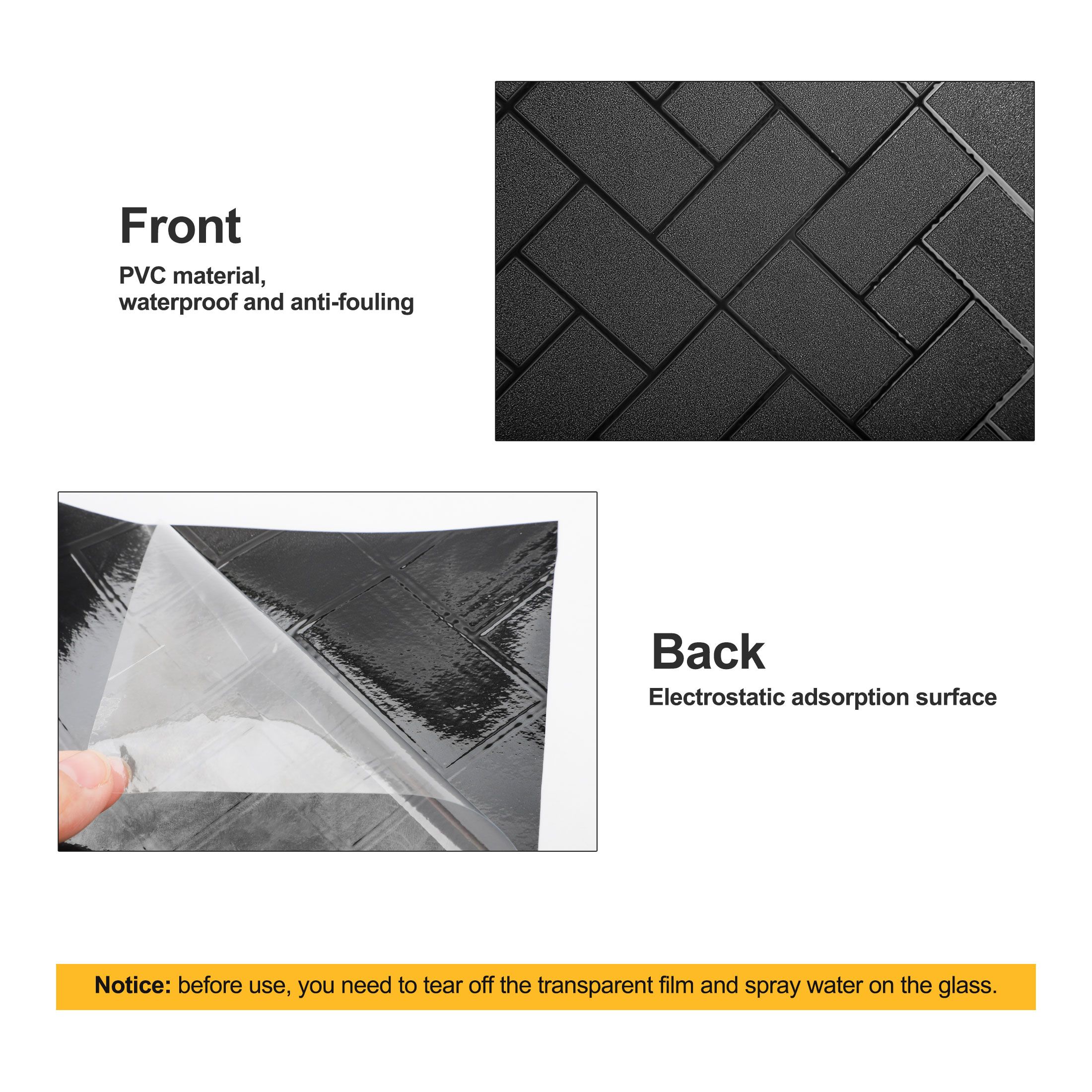 45 x 200cm Total Blackout Privacy Window Film, Peel and Stick UV Light Blocking Door Window Film