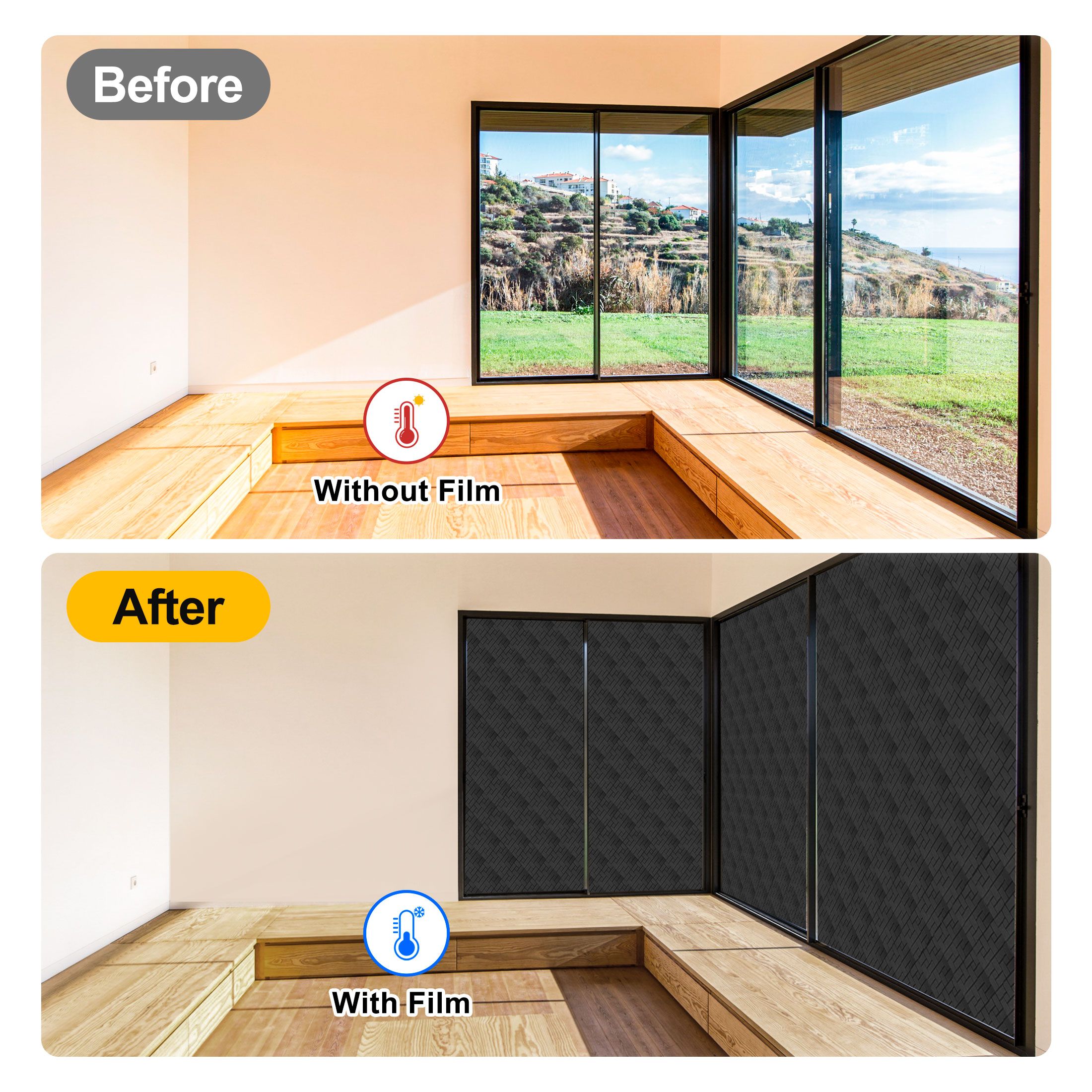 45 x 200cm Total Blackout Privacy Window Film, Peel and Stick UV Light Blocking Door Window Film