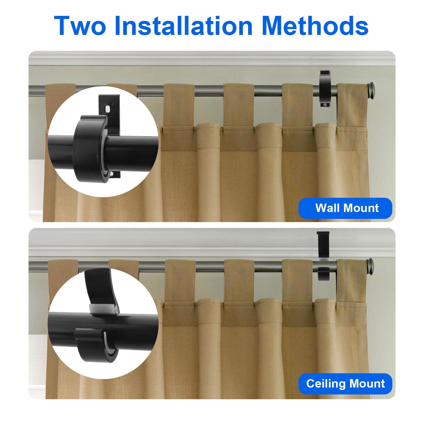 4pcs Curtain Rod Bracket, Heavy Duty Curtain Rod Holders, Wall Mounted Curtain Rod Hooks