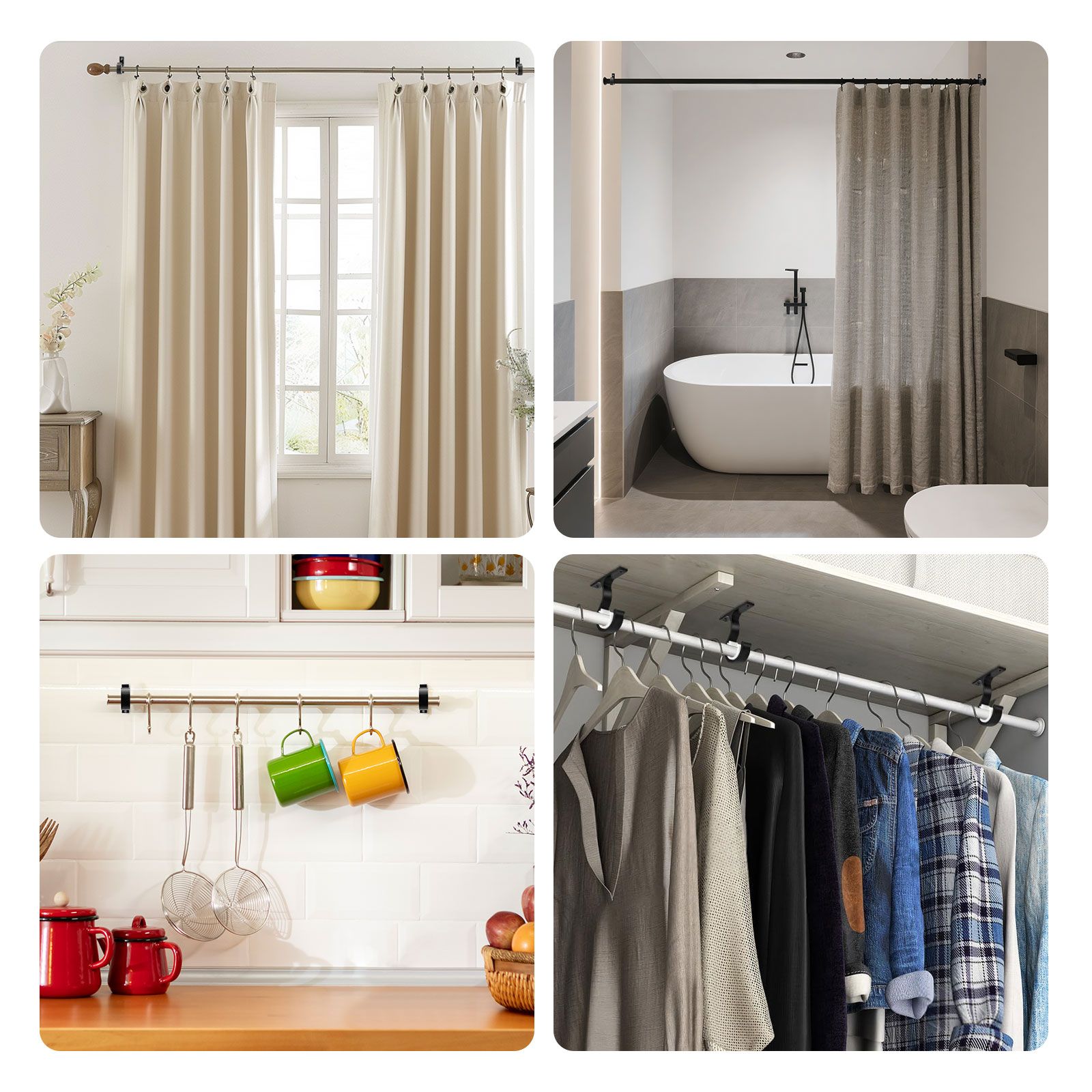 4pcs Curtain Rod Bracket, Heavy Duty Curtain Rod Holders, Wall Mounted Curtain Rod Hooks