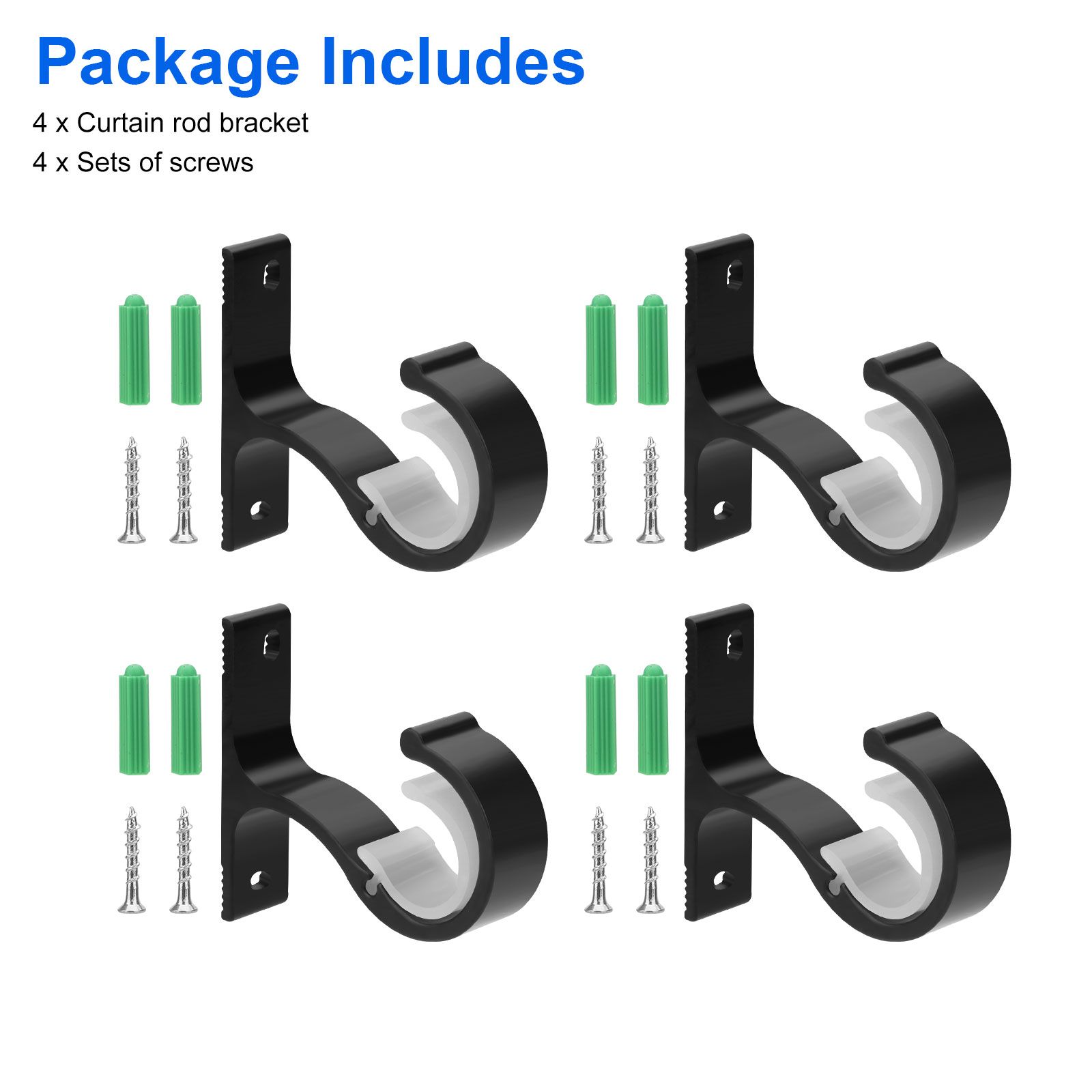 4pcs Curtain Rod Bracket, Heavy Duty Curtain Rod Holders, Wall Mounted Curtain Rod Hooks