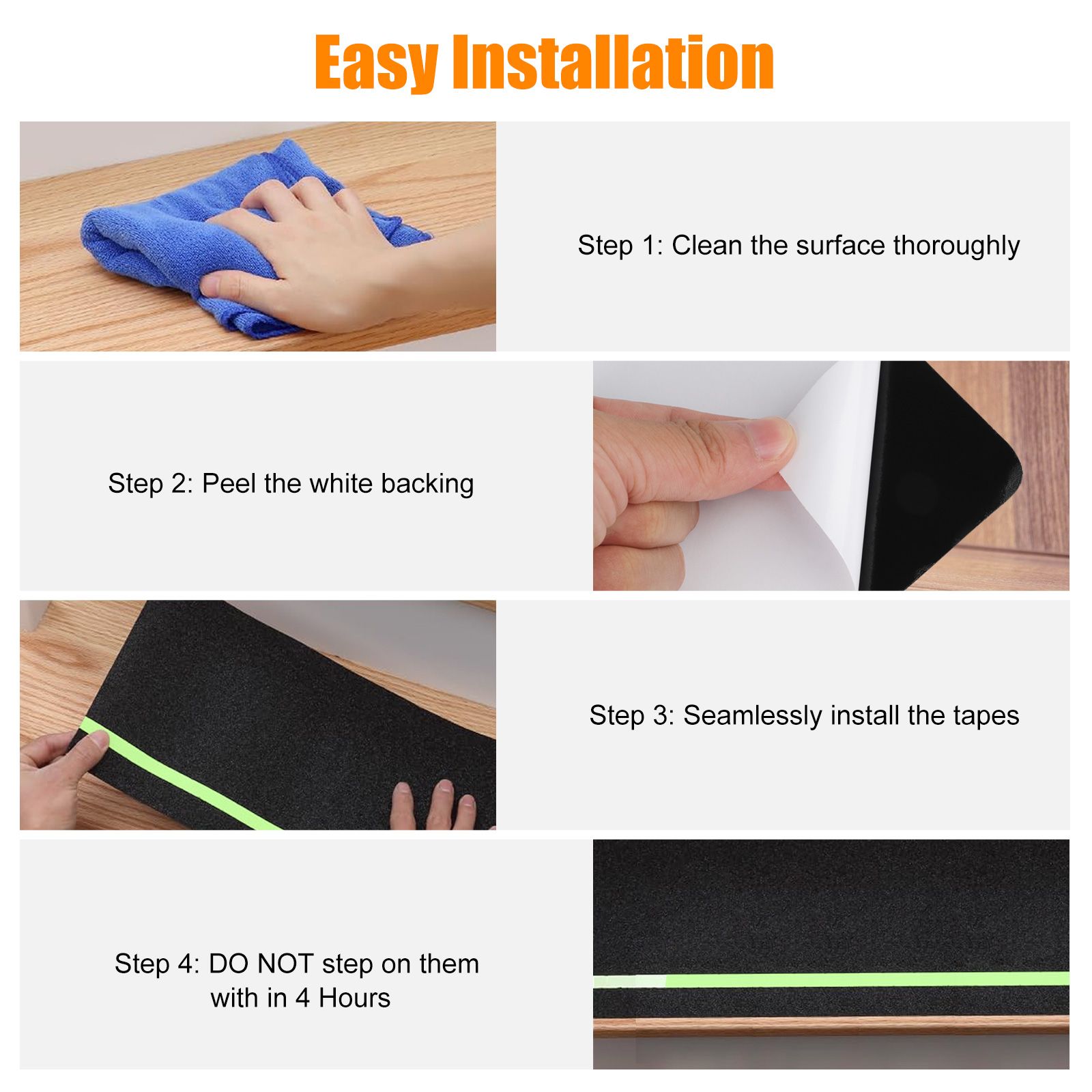 5pcs Anti Slip Grip Tape, Non-slip Traction Treads with Glow in the Dark Stripe, Heavy Duty Traction for Steps, Staircase, Deck