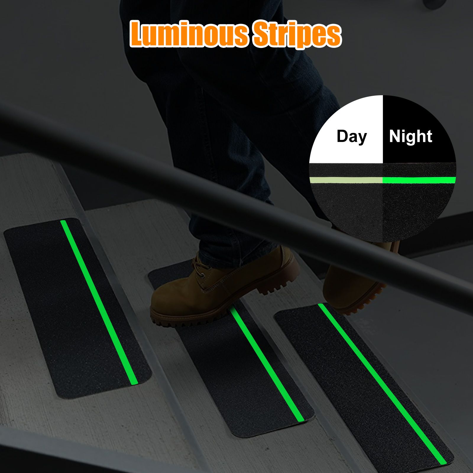 5pcs Anti Slip Grip Tape, Non-slip Traction Treads with Glow in the Dark Stripe, Heavy Duty Traction for Steps, Staircase, Deck