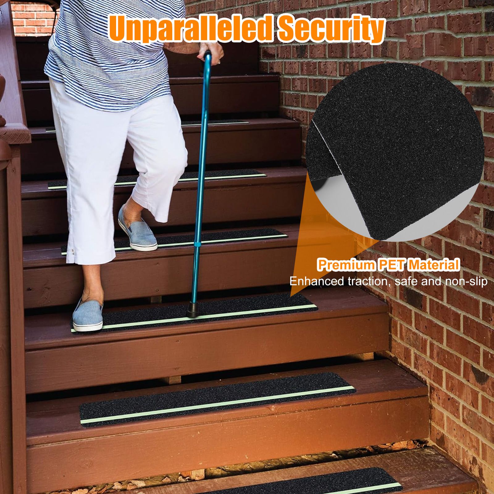 5pcs Anti Slip Grip Tape, Non-slip Traction Treads with Glow in the Dark Stripe, Heavy Duty Traction for Steps, Staircase, Deck