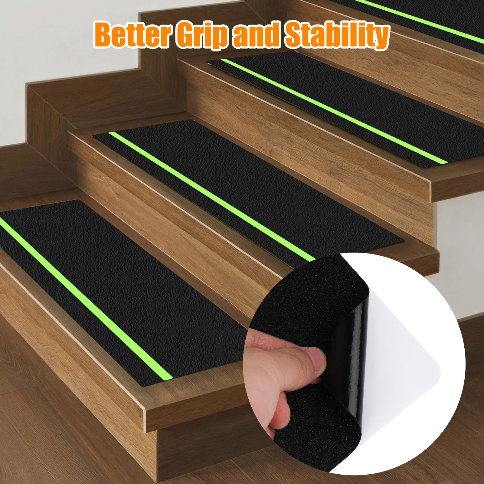 5pcs Anti Slip Grip Tape, Non-slip Traction Treads with Glow in the Dark Stripe, Heavy Duty Traction for Steps, Staircase, Deck