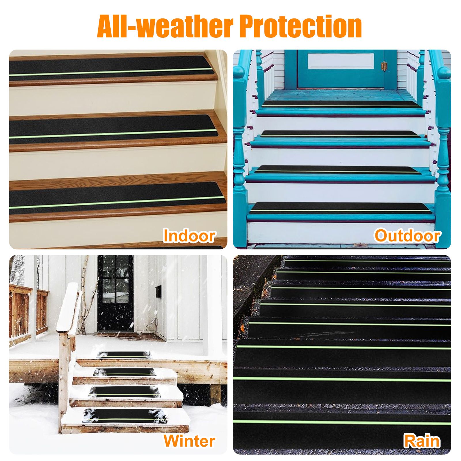 5pcs Anti Slip Grip Tape, Non-slip Traction Treads with Glow in the Dark Stripe, Heavy Duty Traction for Steps, Staircase, Deck