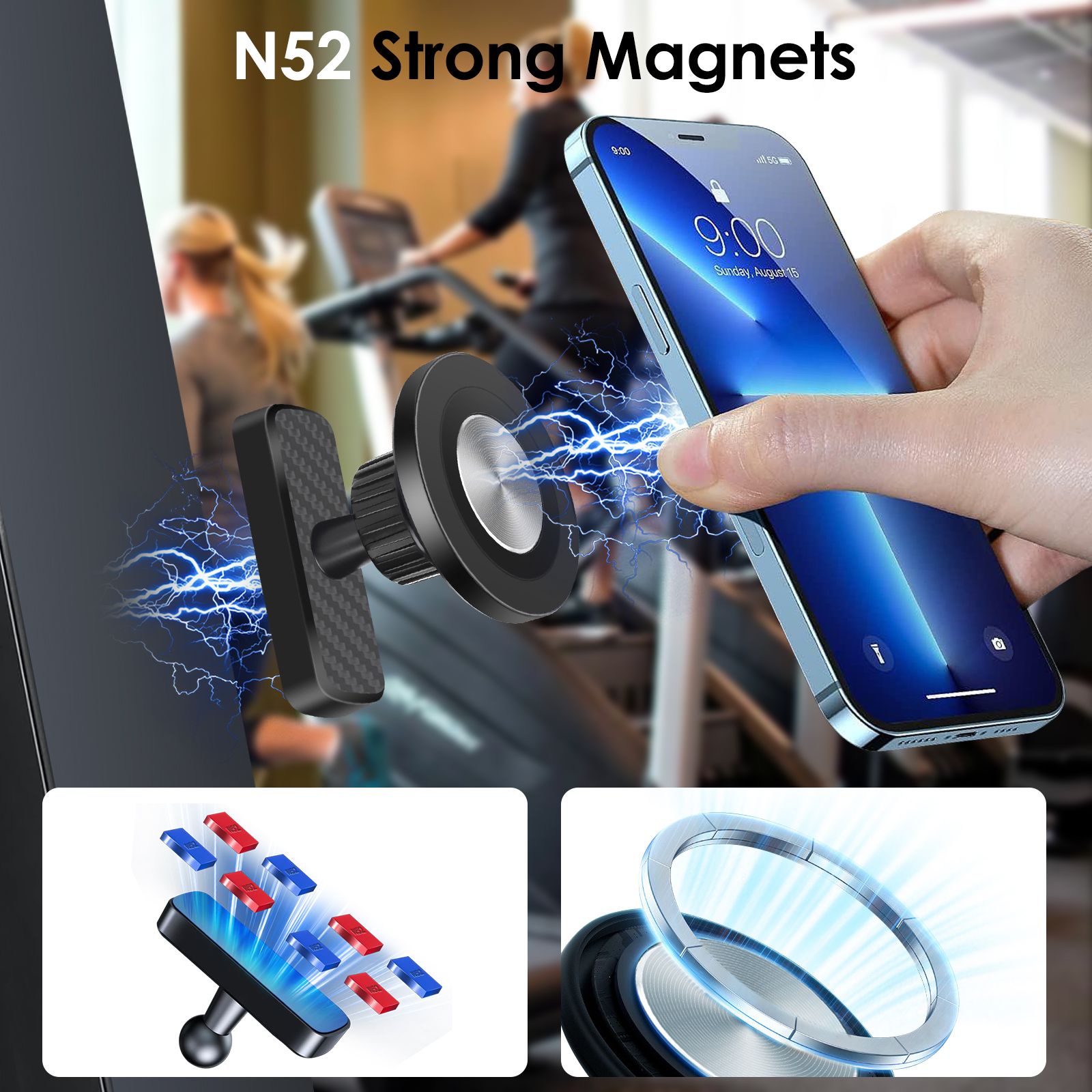 Magnetic Phone Holder for Golf Cart, Strong MagSafe Car Mount Fit for iPhone 12-16, Android, 360° Adjustable Hands-Free Cellphone Stand for Office, Gym, Kitchen Use