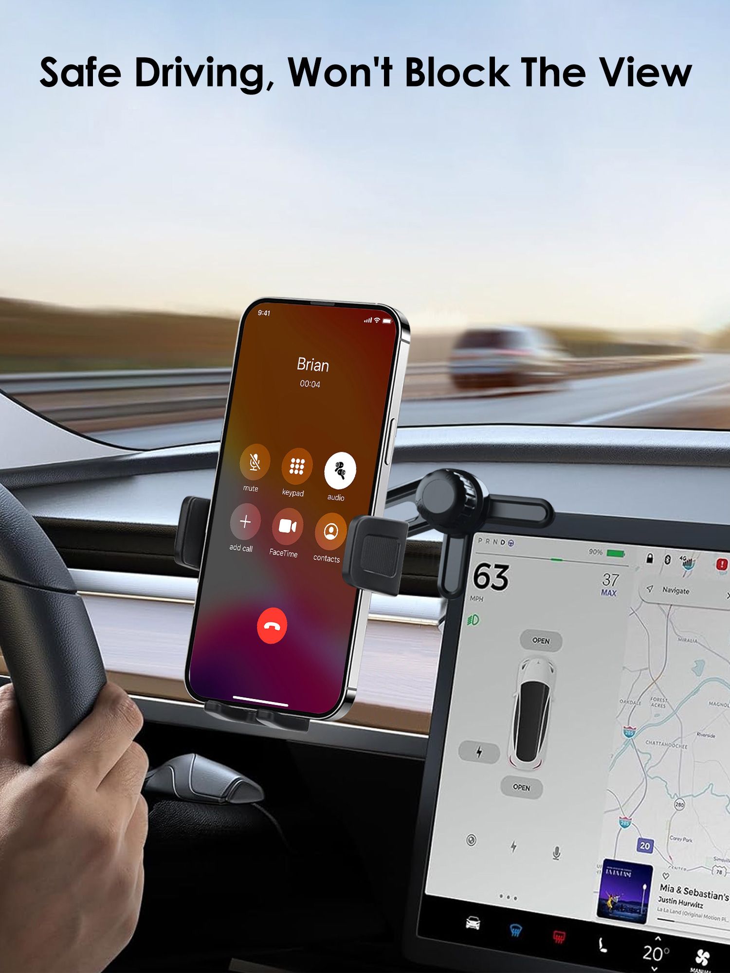 Universal Car Phone Holder for Tesla Model 3/Model Y/Cybertruck Screen, Rotate 360 ° Phone Holder Mount Fit for All iPhone & Android Phones