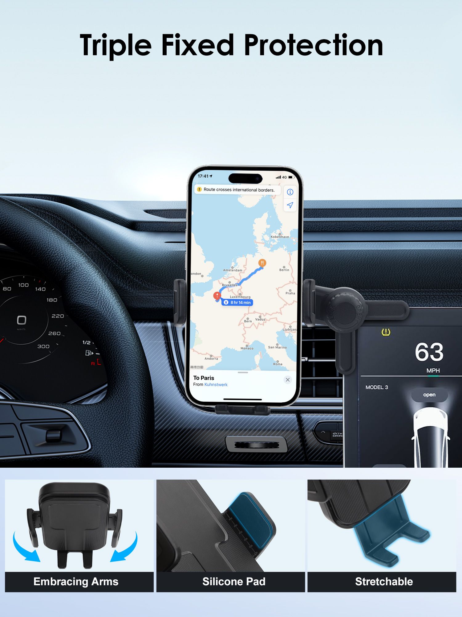 Universal Car Phone Holder for Tesla Model 3/Model Y/Cybertruck Screen, Rotate 360 ° Phone Holder Mount Fit for All iPhone & Android Phones