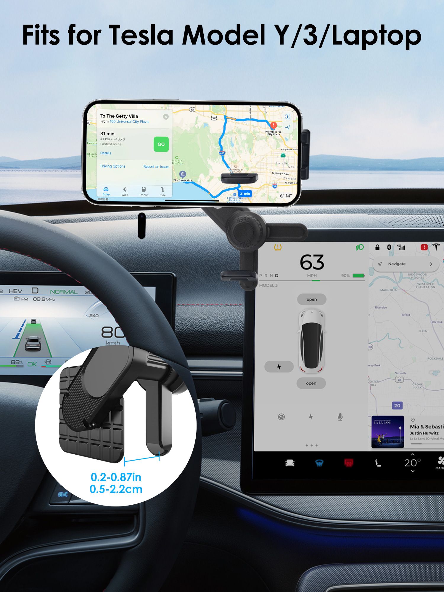 Universal Car Phone Holder for Tesla Model 3/Model Y/Cybertruck Screen, Rotate 360 ° Phone Holder Mount Fit for All iPhone & Android Phones