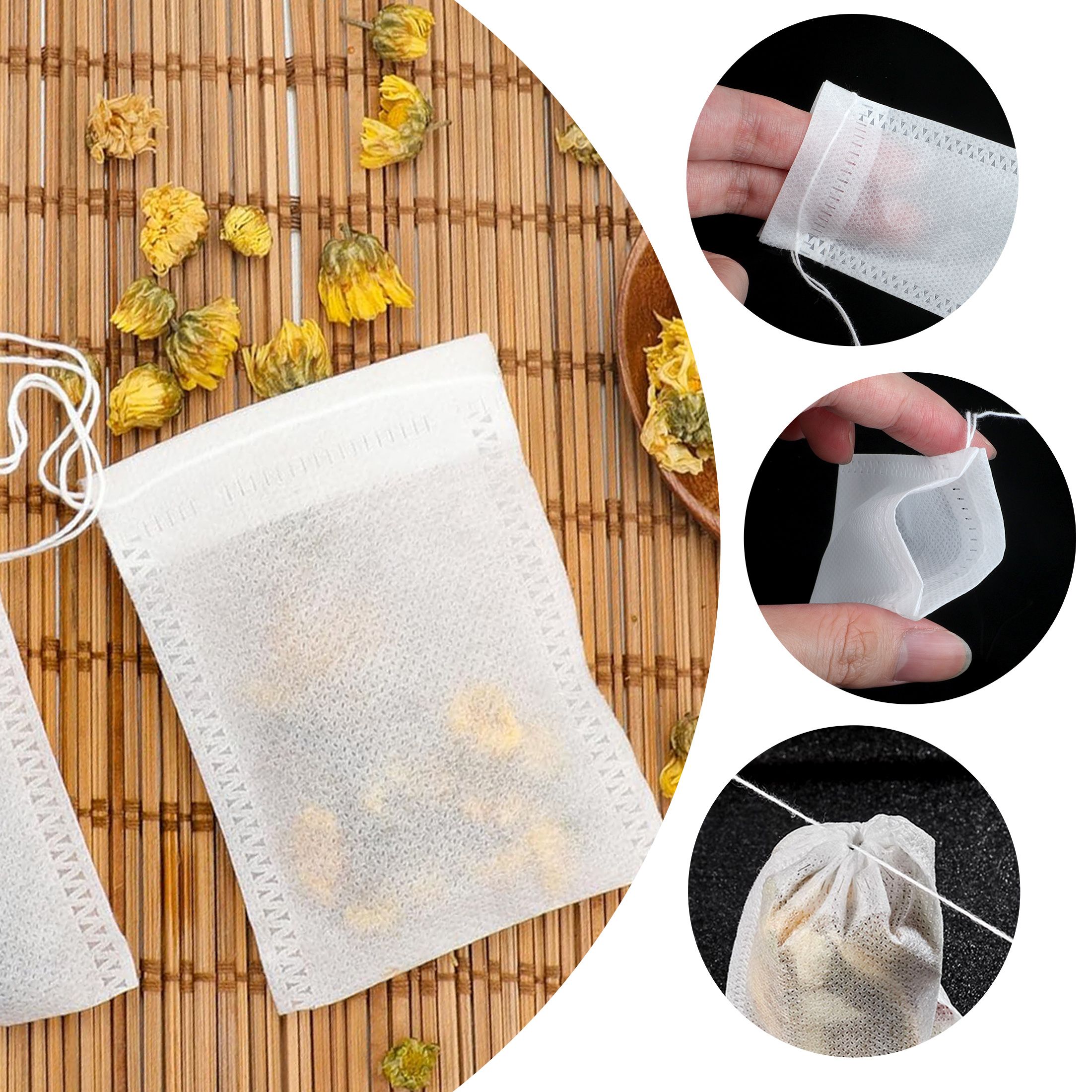 500pcs Disposable Empty Tea Bags 5x7cm, Tea Filter Bags for Loose Leaf Tea, Drawstring Seal Tea Infusers