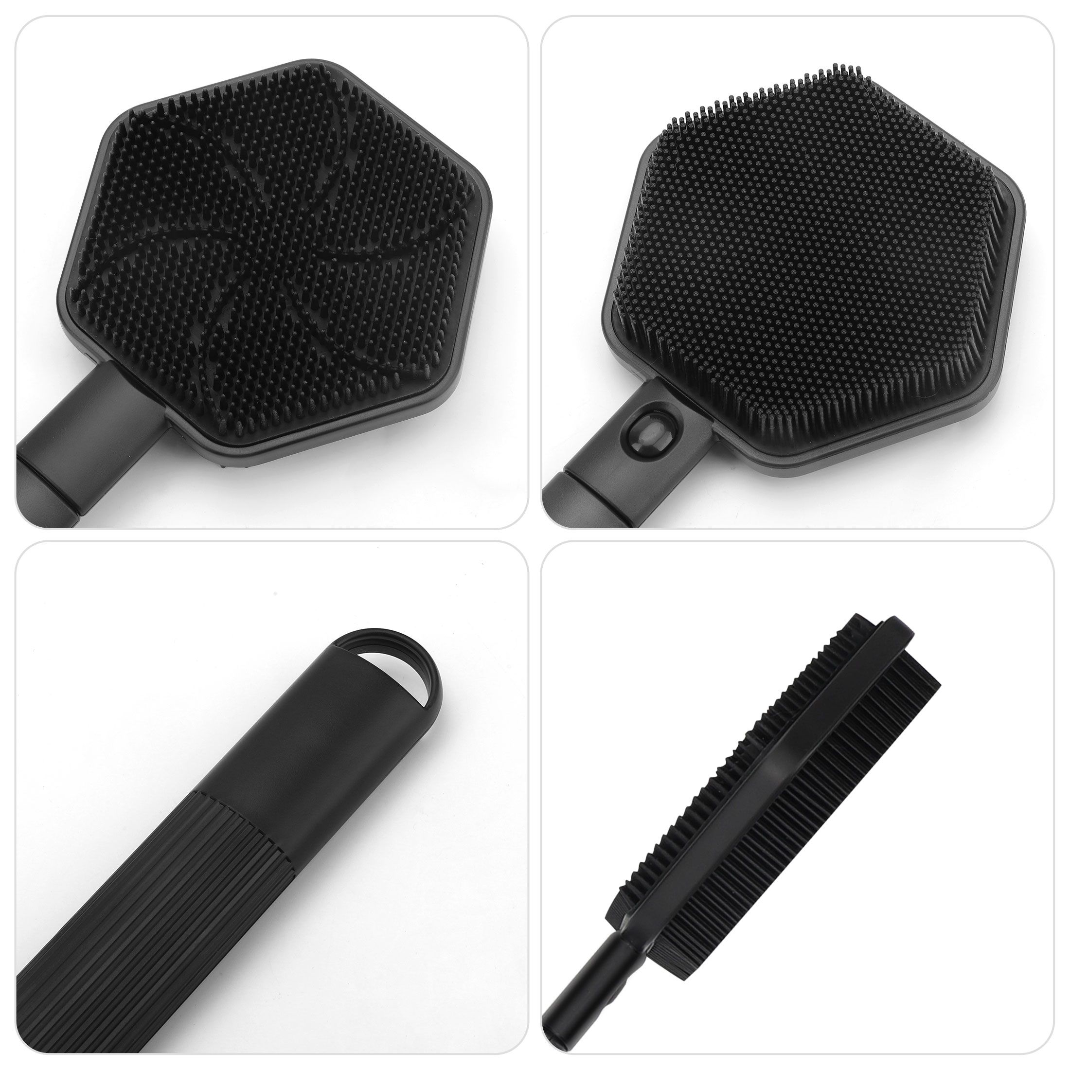 Silicone Back Scrubber for Shower, 53cm Long Handle Telescopic Bath Brush, Double Sided Shower Brush for Men Women, Black