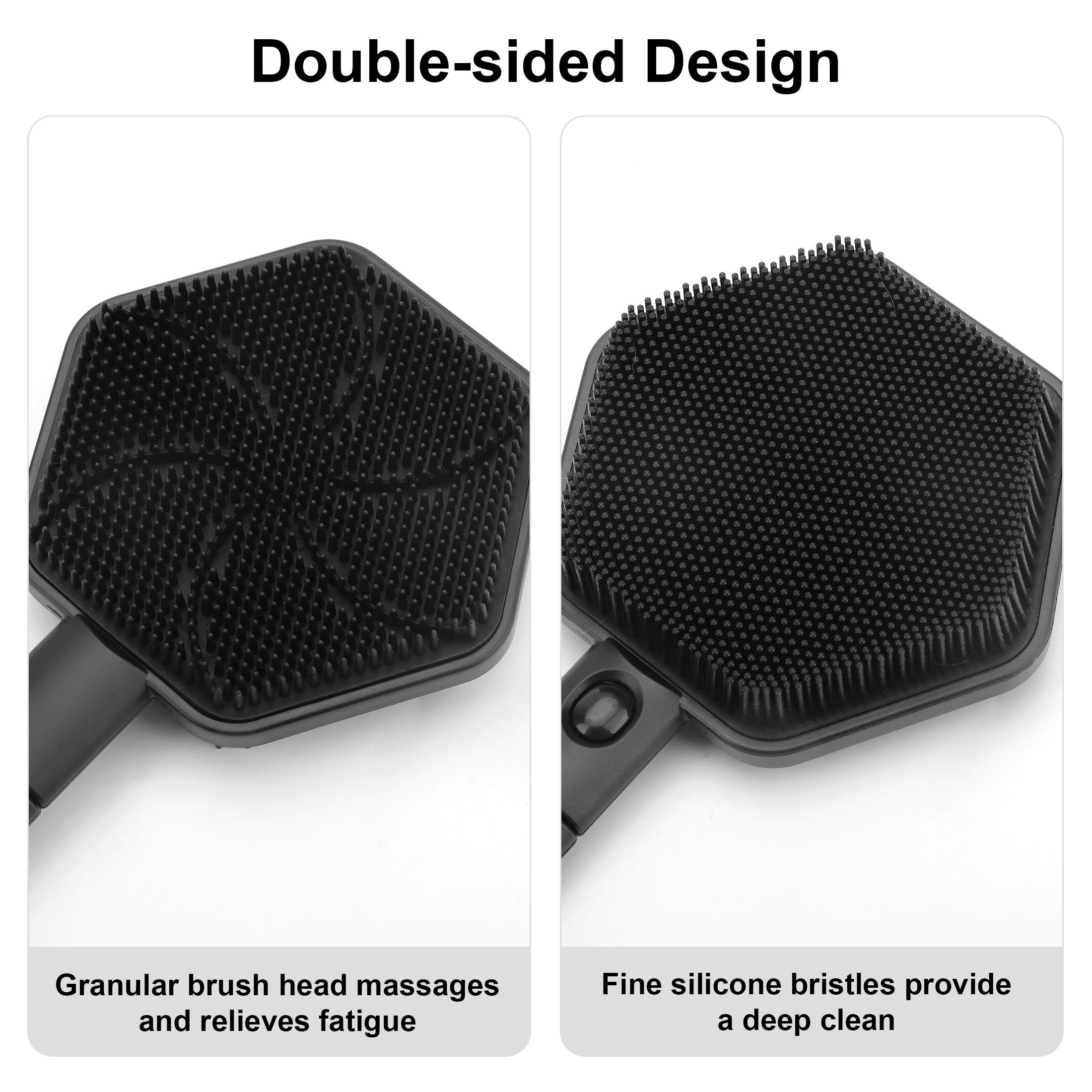 Silicone Back Scrubber for Shower, 53cm Long Handle Telescopic Bath Brush, Double Sided Shower Brush for Men Women, Black