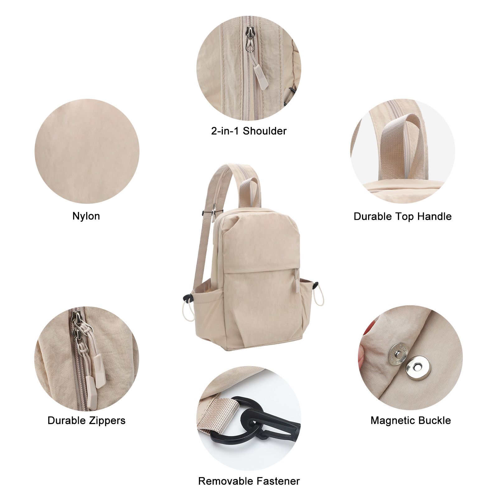 Small Backpack, Lightweight Nylon Daypack for Student Child, Small City Pack for Shopping Travel