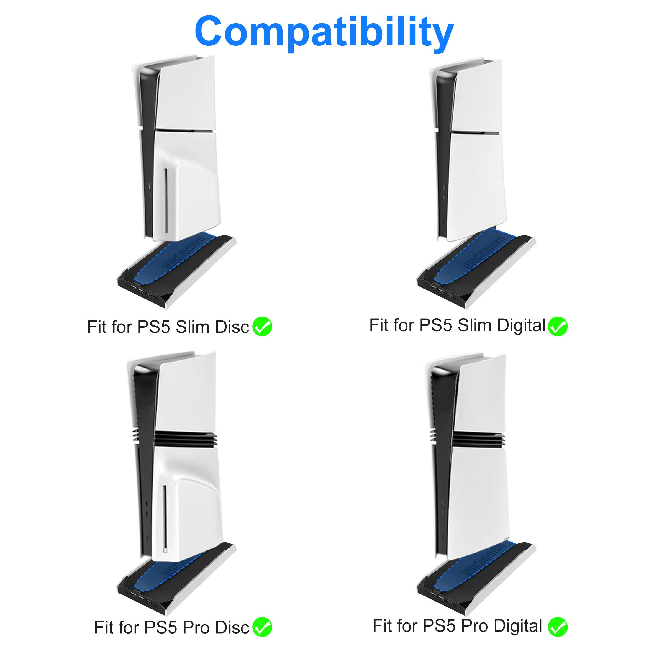 Cooling Fan Station Fit for PS5 Pro/Slim Disc & Digital Editions with 3-Speed Silent Fan, USB Charging Ports, RGB Light
