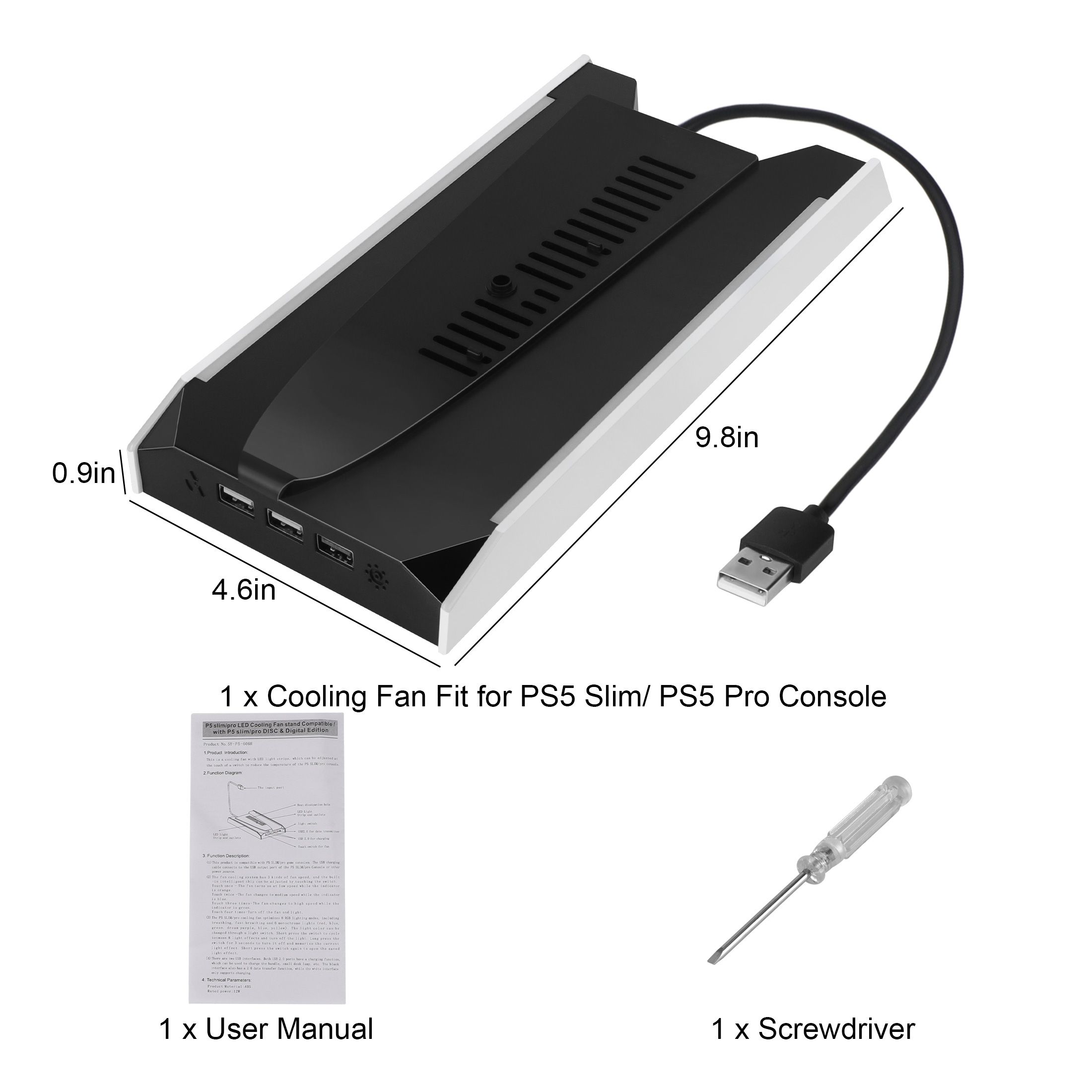 Cooling Fan Station Fit for PS5 Pro/Slim Disc & Digital Editions with 3-Speed Silent Fan, USB Charging Ports, RGB Light