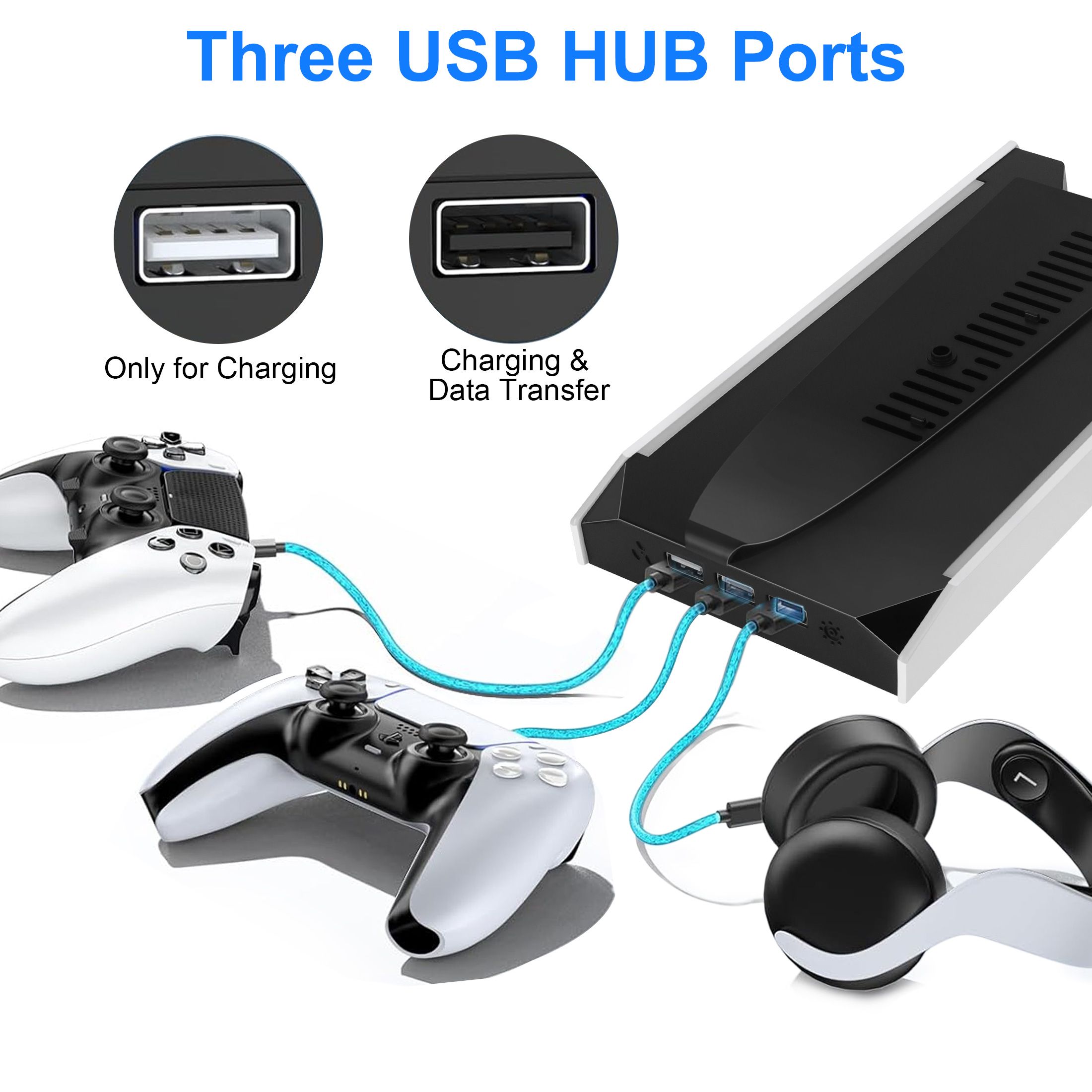Cooling Fan Station Fit for PS5 Pro/Slim Disc & Digital Editions with 3-Speed Silent Fan, USB Charging Ports, RGB Light